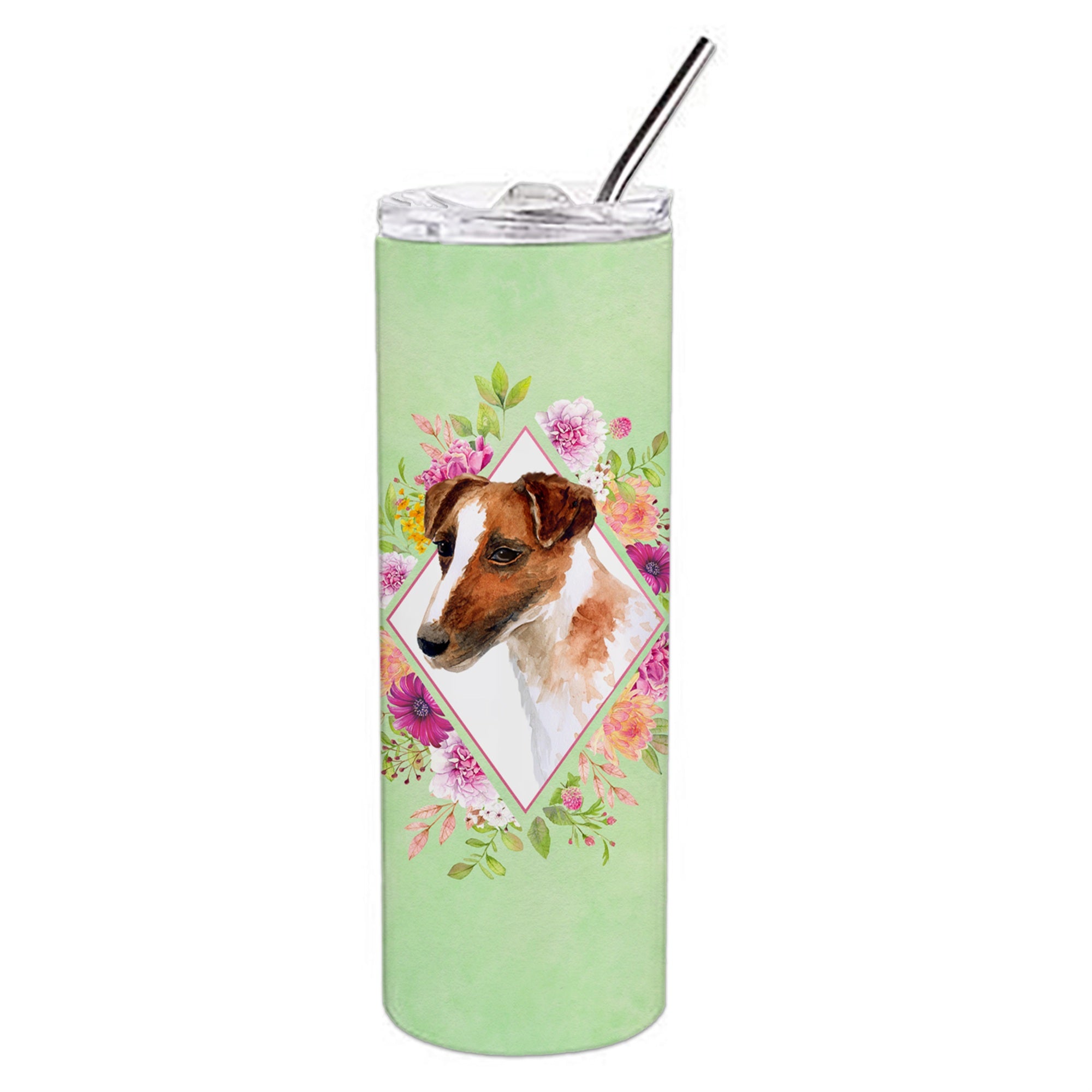 'Caroline'S Treasures Jack Russell Terrier Green Flowers Double Walled Stainless Steel 20 Oz Skinny Travel-Insulated-Tumblers,