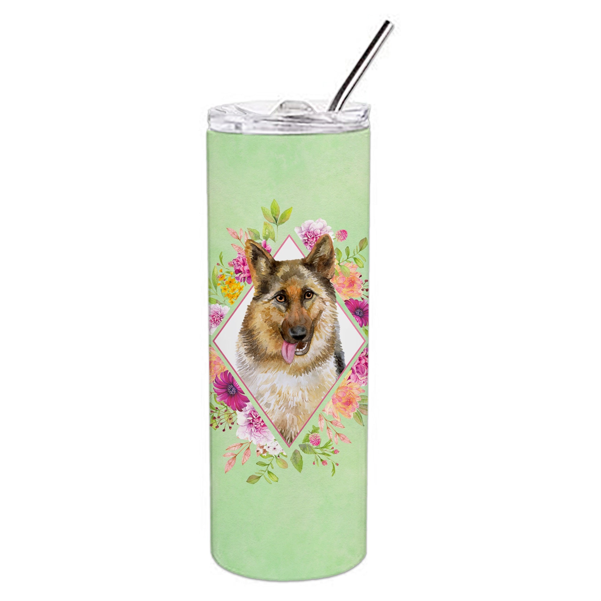 'Caroline'S Treasures German Shepherd #1 Green Flowers Double Walled Stainless Steel 20 Oz Skinny Travel-Insulated-Tumblers, Mu