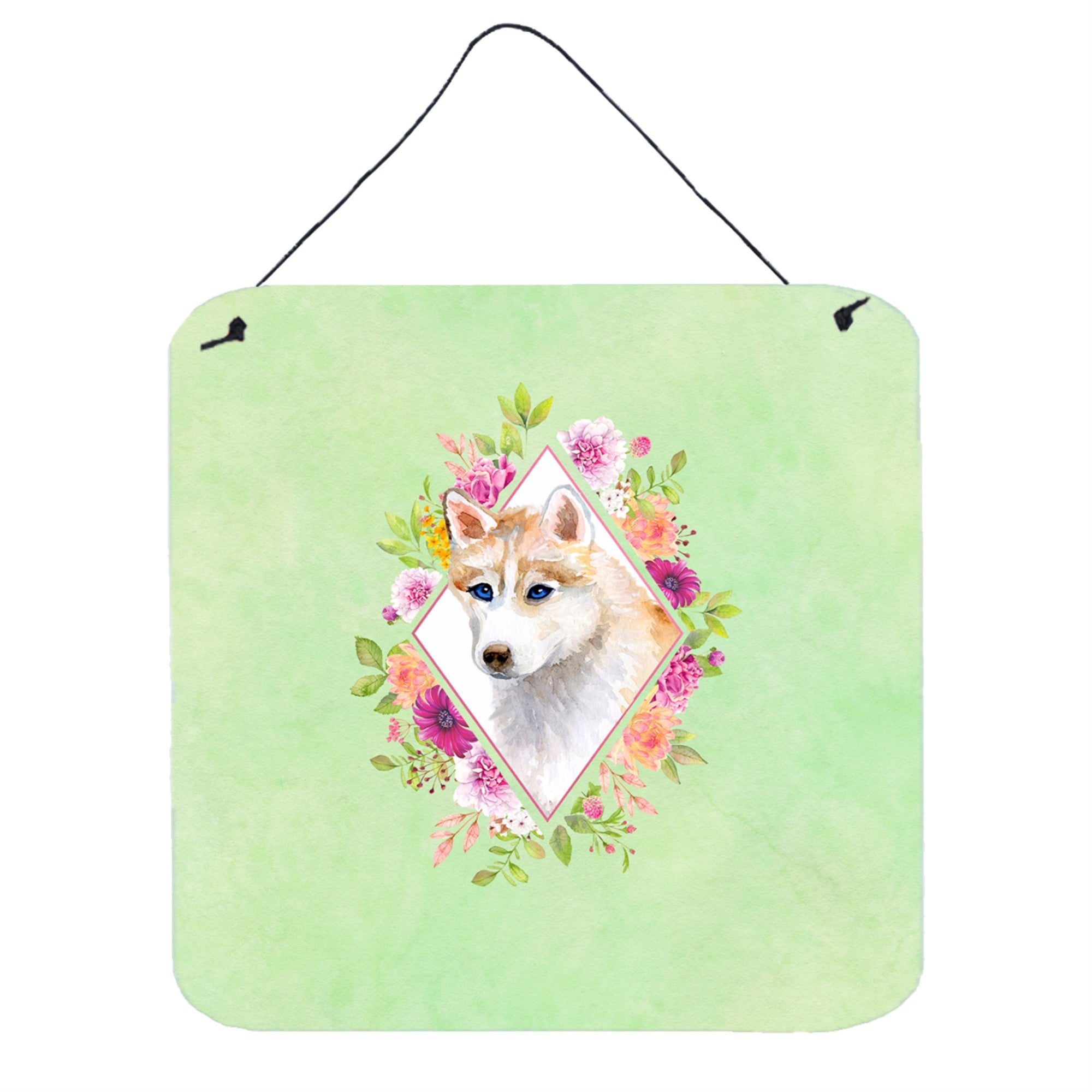 'Caroline'S Treasures Red Siberian Husky Green Flowers Door Hanging Prints Wall-Decor, Multicolor''