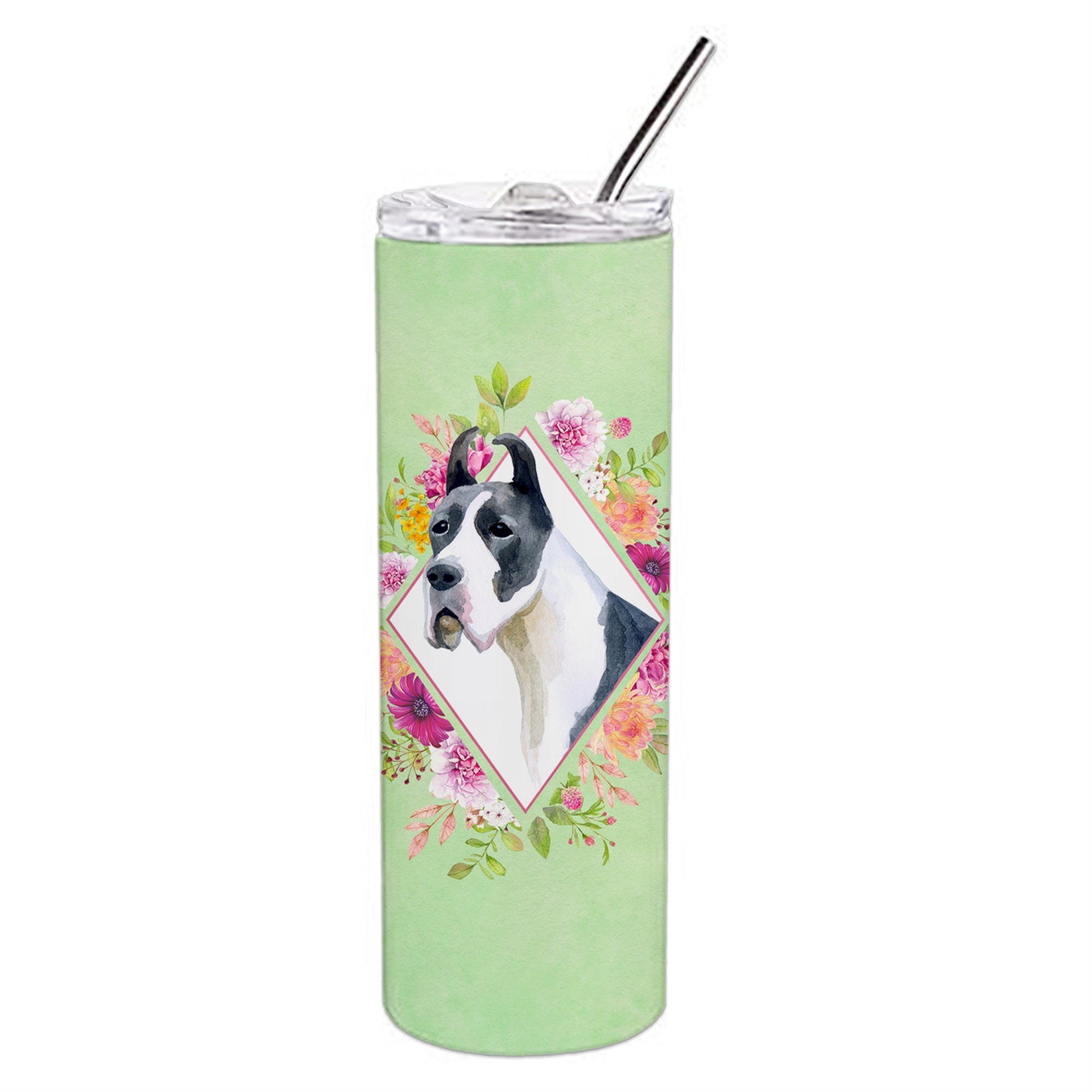 'Caroline'S Treasures Dane Green Flowers Double Walled Stainless Steel 20 Oz Skinny Travel-Insulated-Tumblers, Multicolor''
