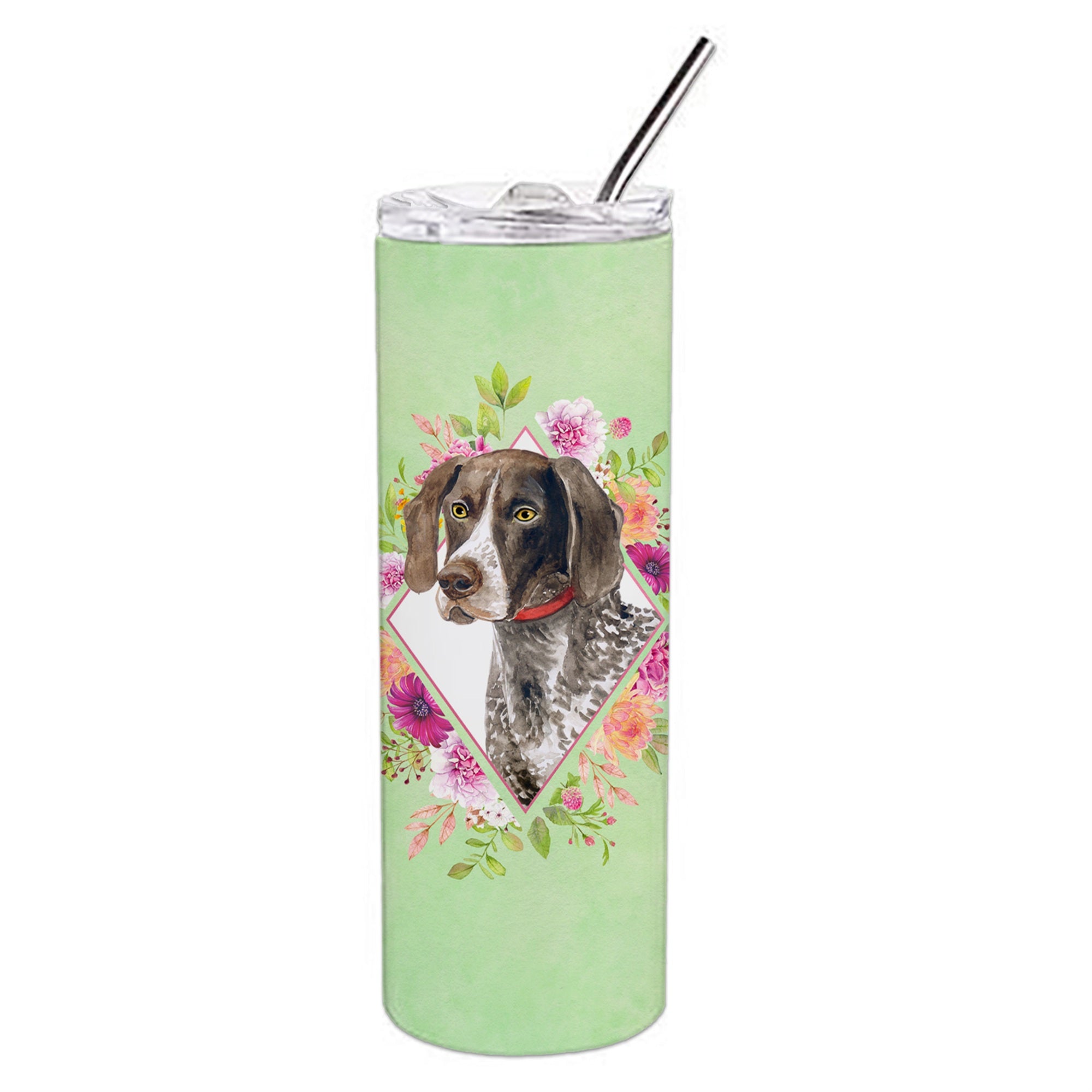 'Caroline'S Treasures German Shorthaired Pointer Green Flowers Stainless Steel 20 Oz Skinny Travel-Insulated-Tumblers, Multicol