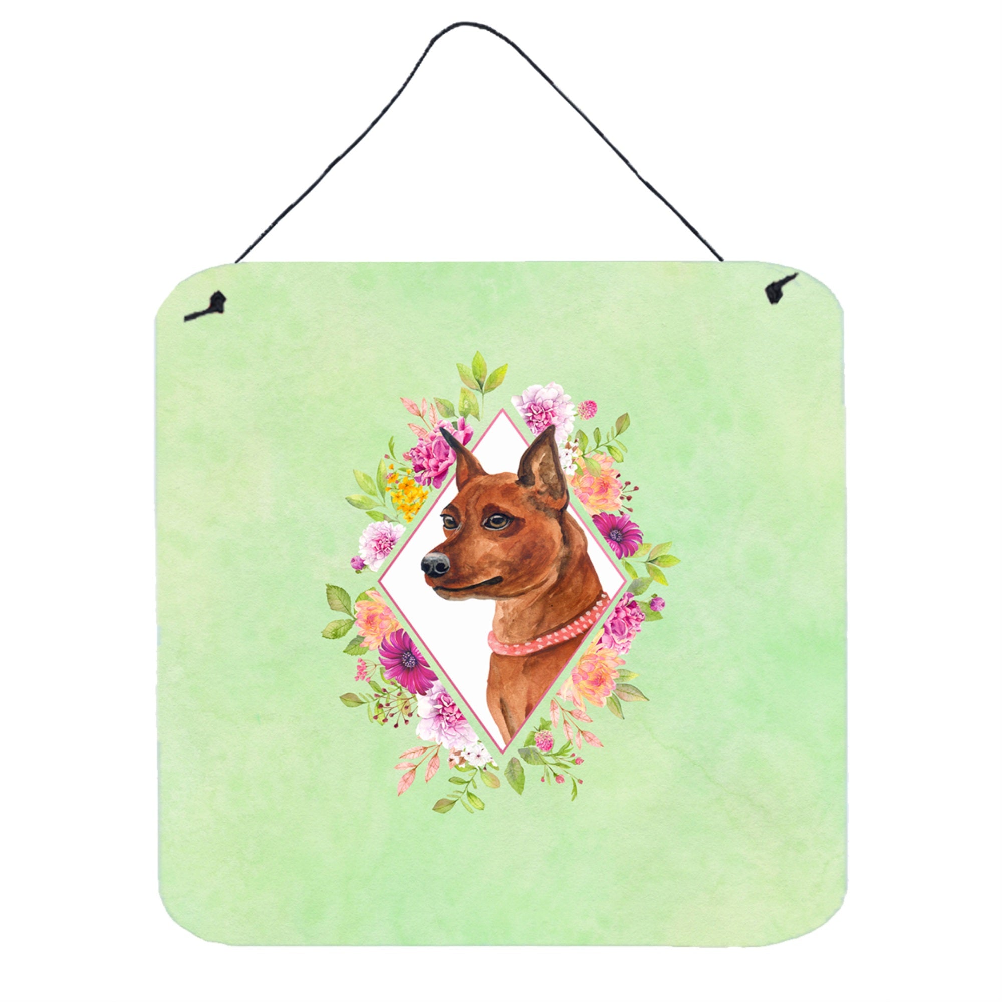 'Caroline'S Treasures Miniature Pinscher Green Flowers Door Hanging Prints Wall-Decor, Multicolor''