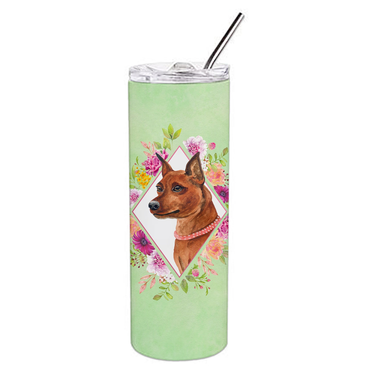 'Caroline'S Treasures Miniature Pinscher Green Flowers Double Walled Stainless Steel 20 Oz Skinny Travel-Insulated-Tumblers, Mu