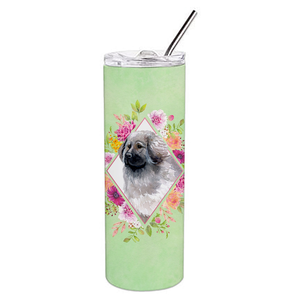 'Caroline'S Treasures Moscow Watchdog Green Flowers Double Walled Stainless Steel 20 Oz Skinny Travel-Insulated-Tumblers, Multi