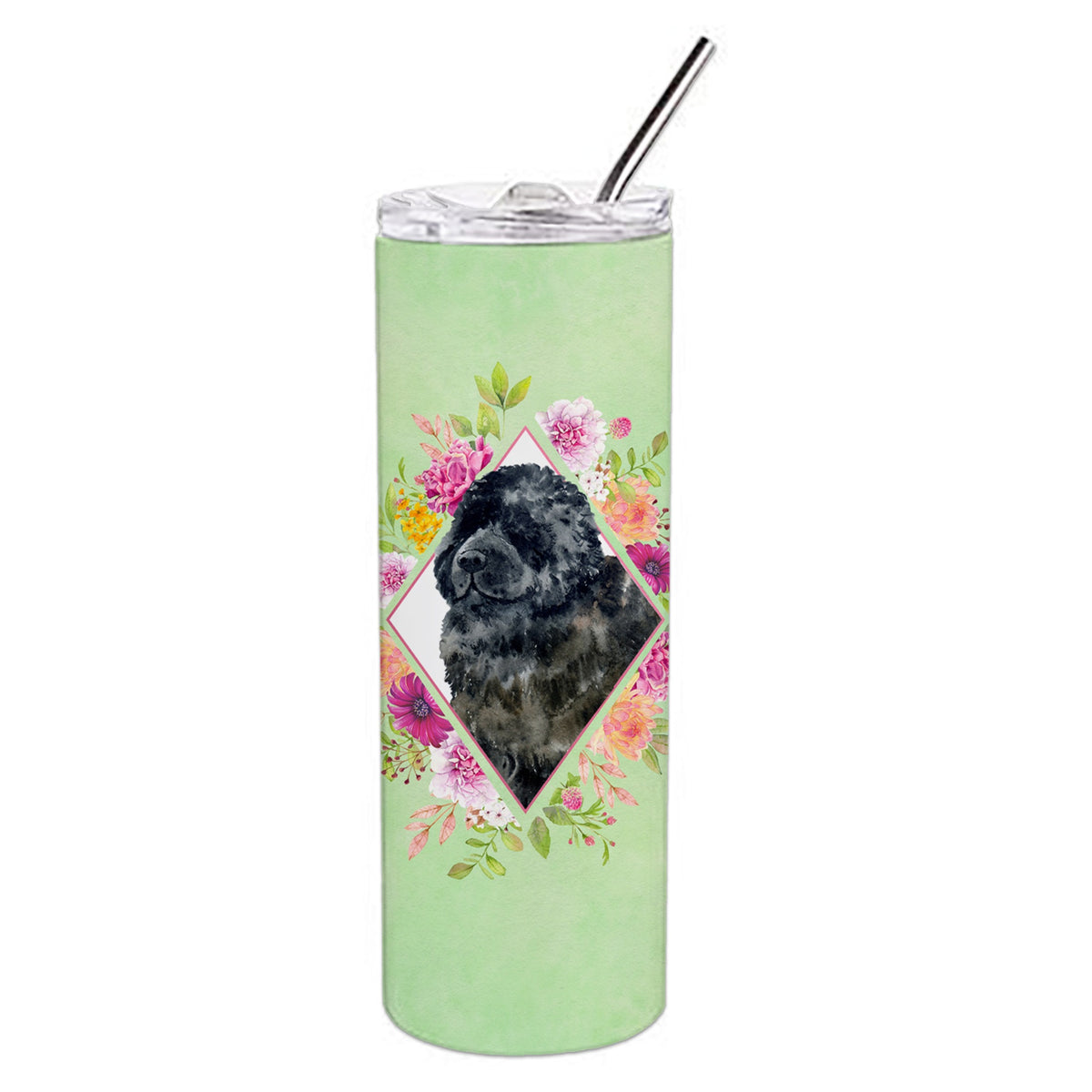 'Caroline'S Treasures Newfoundland Green Flowers Double Walled Stainless Steel 20 Oz Skinny Travel-Insulated-Tumblers, Multicol