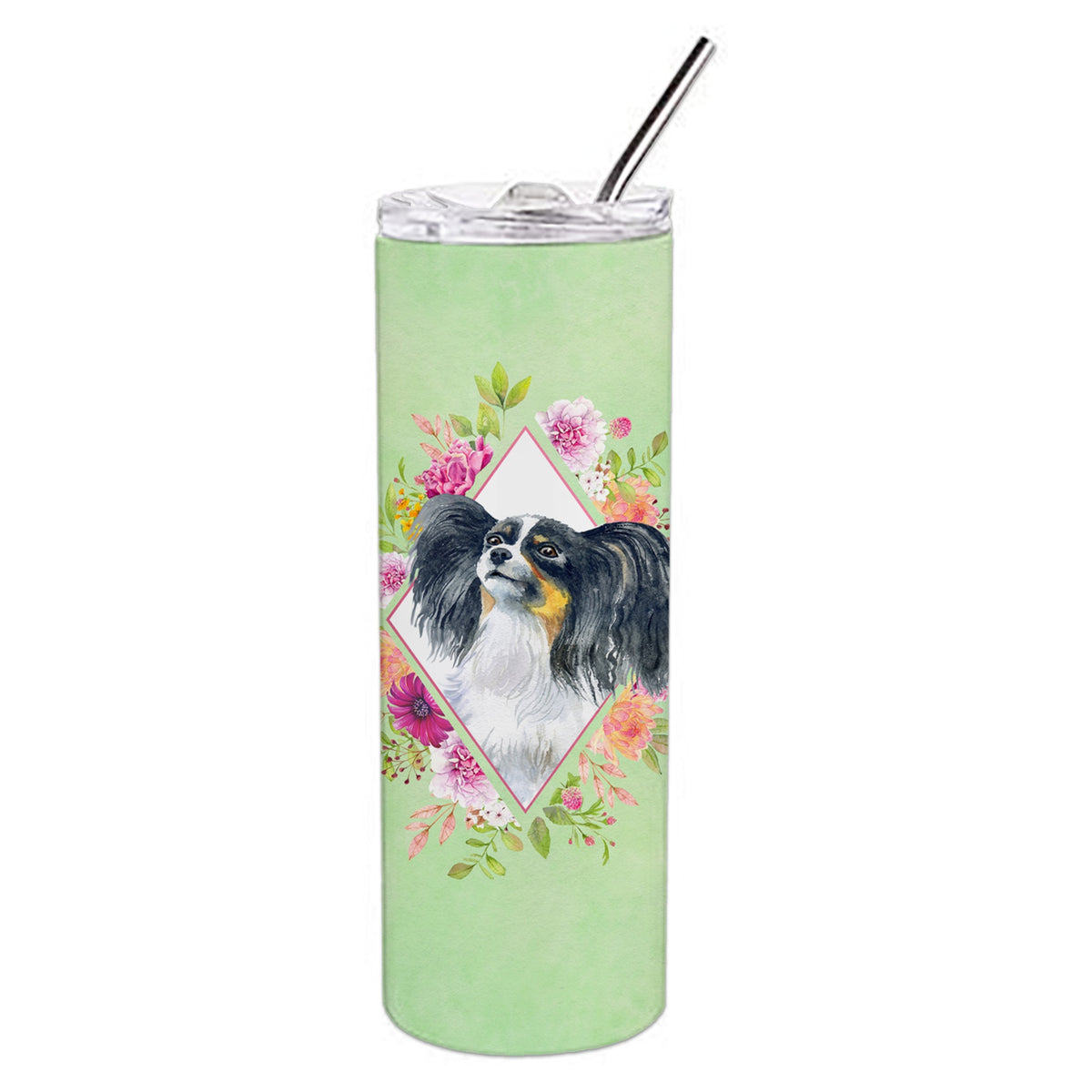 'Caroline'S Treasures Papillon Green Flowers Double Walled Stainless Steel 20 Oz Skinny Travel-Insulated-Tumblers, Multicolor''