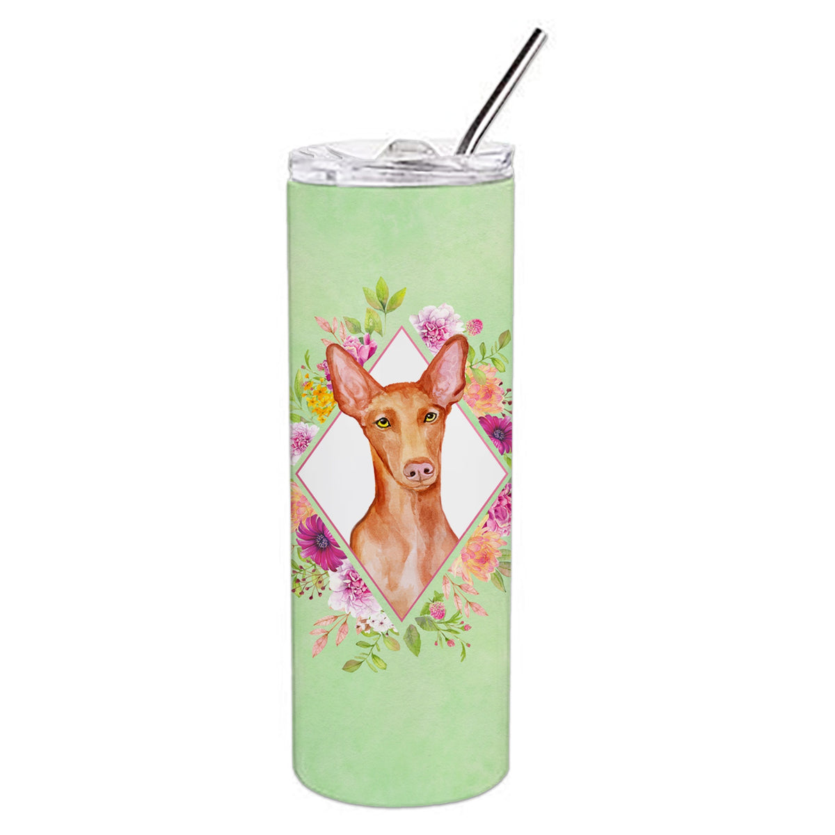 'Caroline'S Treasures Pharaoh Hound Green Flowers Double Walled Stainless Steel 20 Oz Skinny Travel-Insulated-Tumblers, Multico