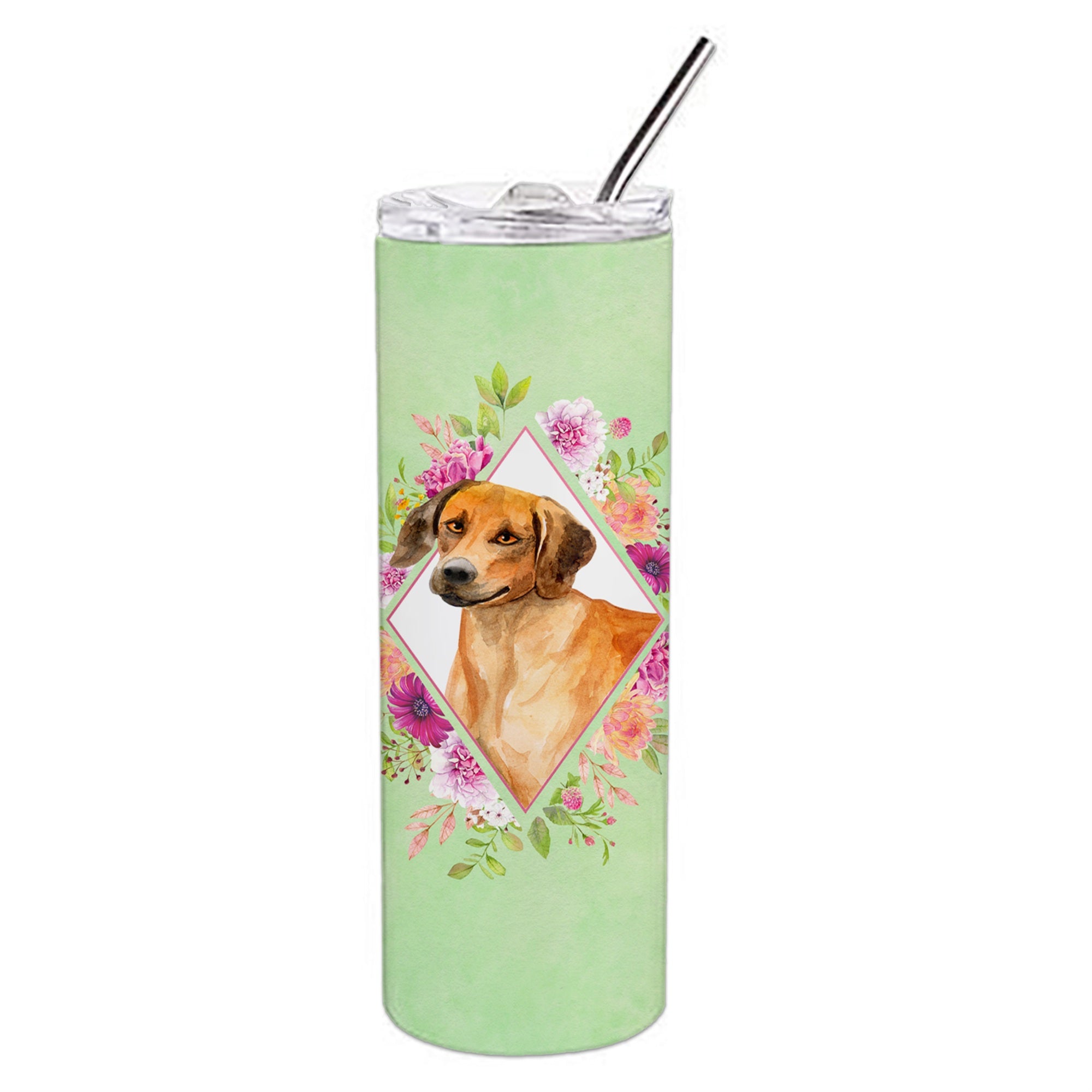 'Caroline'S Treasures Rhodesian Ridgeback Green Flowers Double Walled Stainless Steel 20 Oz Skinny Travel-Insulated-Tumblers, M