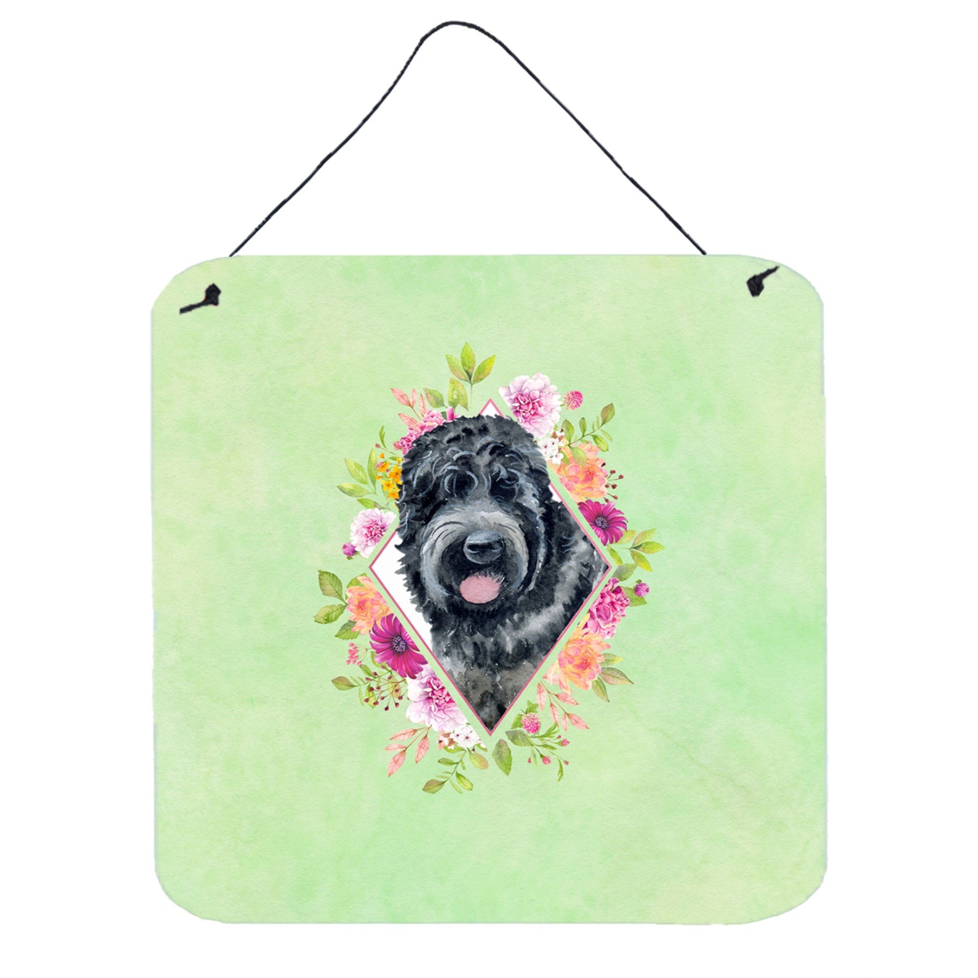 'Caroline'S Treasures Russian Black Terrier Green Flowers Door Hanging Prints Wall-Decor, Multicolor''