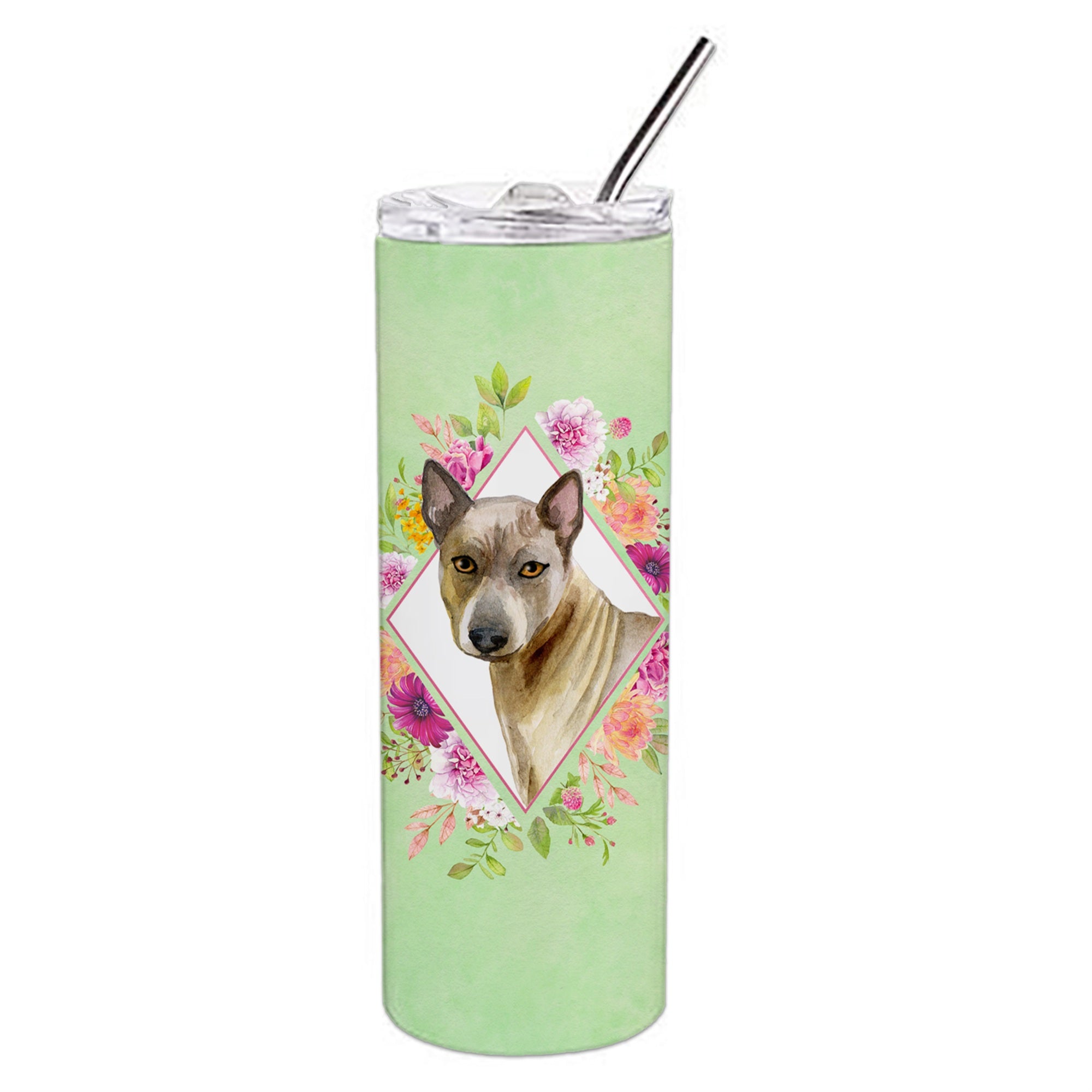 'Caroline'S Treasures Thai Ridgeback Green Flowers Double Walled Stainless Steel 20 Oz Skinny Travel-Insulated-Tumblers, Multic