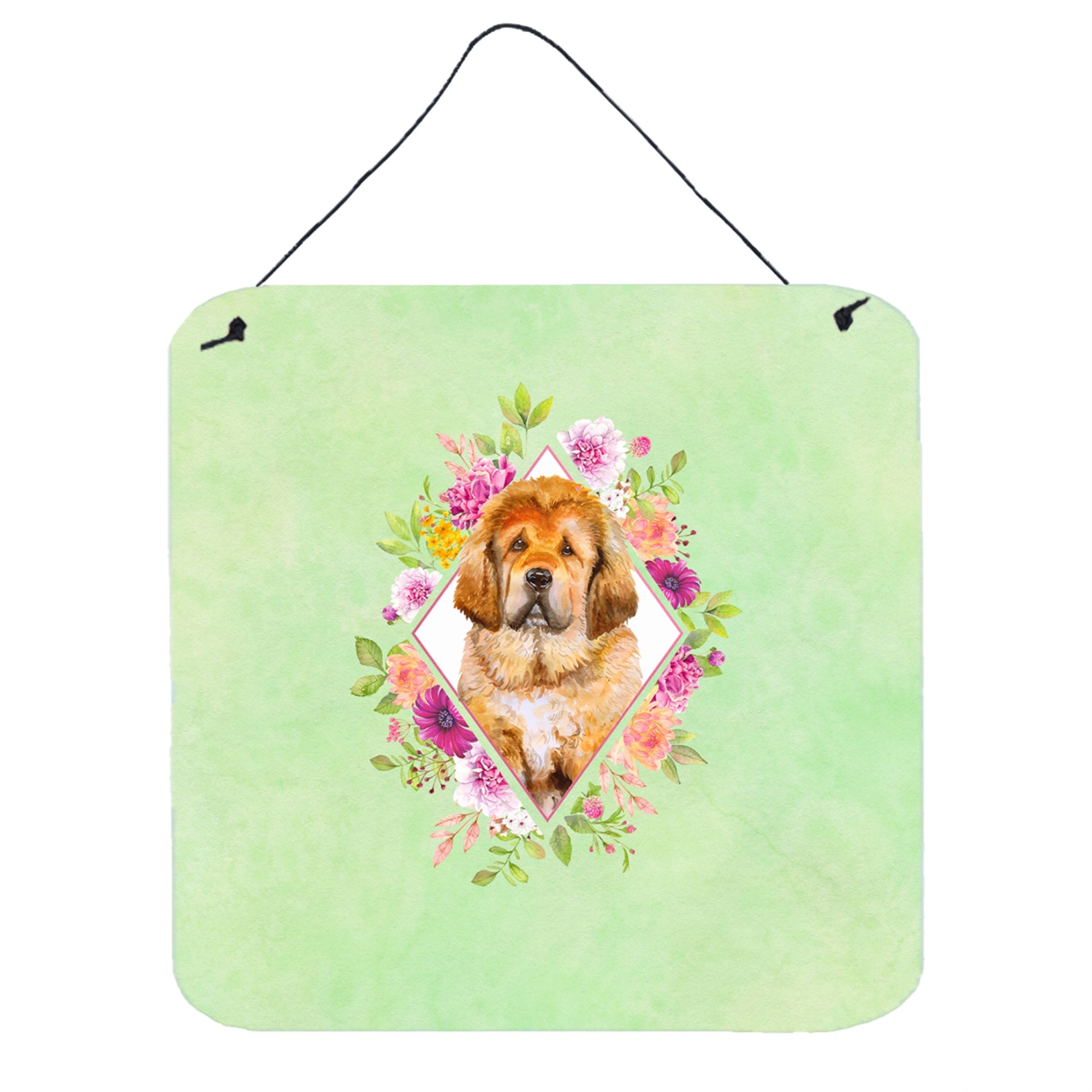 'Caroline'S Treasures Tibetian Mastiff Puppy Green Flowers Door Hanging Prints Wall-Decor, Multicolor''