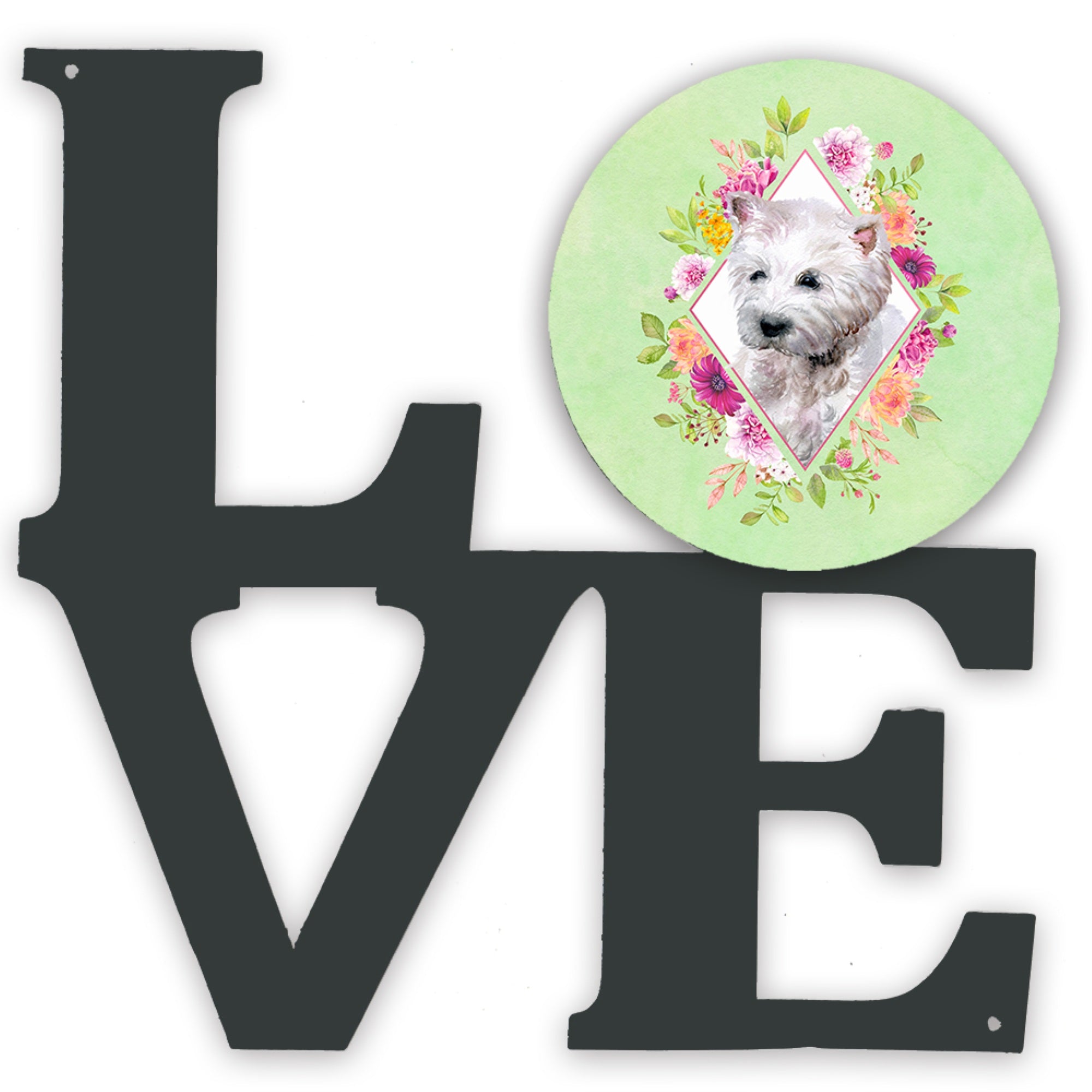 'Caroline'S Treasures West Highland White Terrier Green Flowers Metal Artwork Love Wall-Decor, Multicolor''