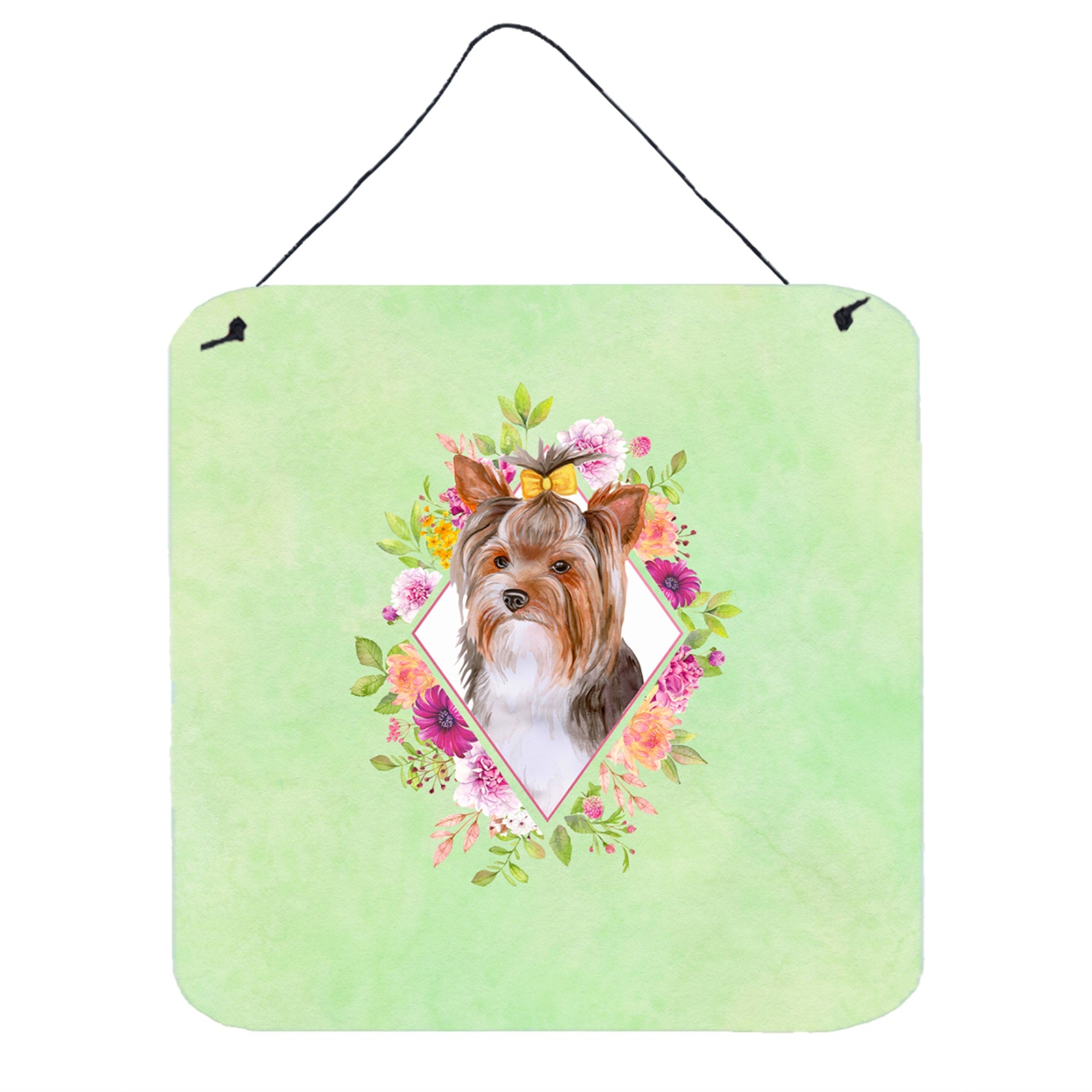'Caroline'S Treasures Yorkshire Terrier #1 Green Flowers Door Hanging Prints Wall-Decor, Multicolor''