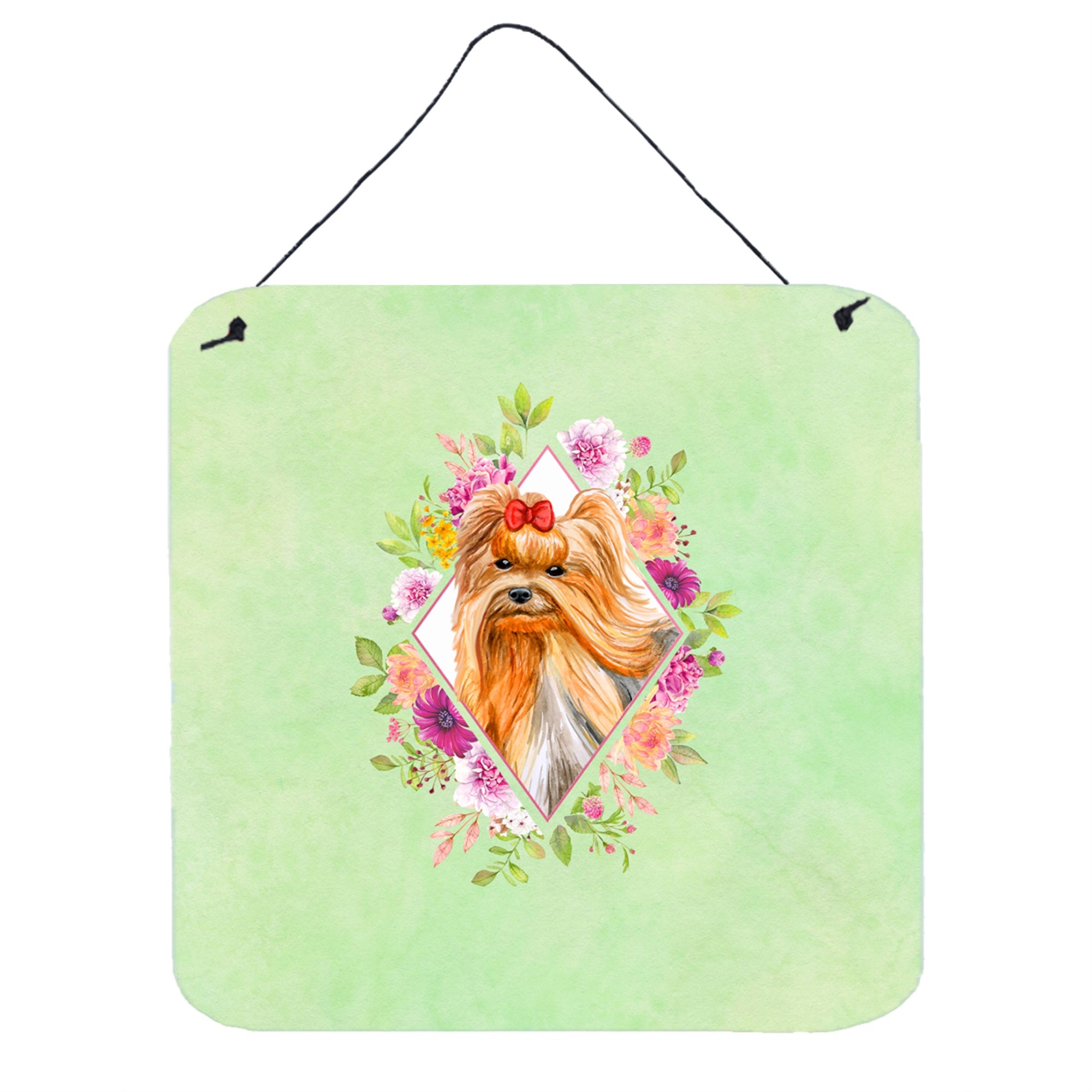 'Caroline'S Treasures Yorkshire Terrier #2 Green Flowers Door Hanging Prints Wall-Decor, Multicolor''