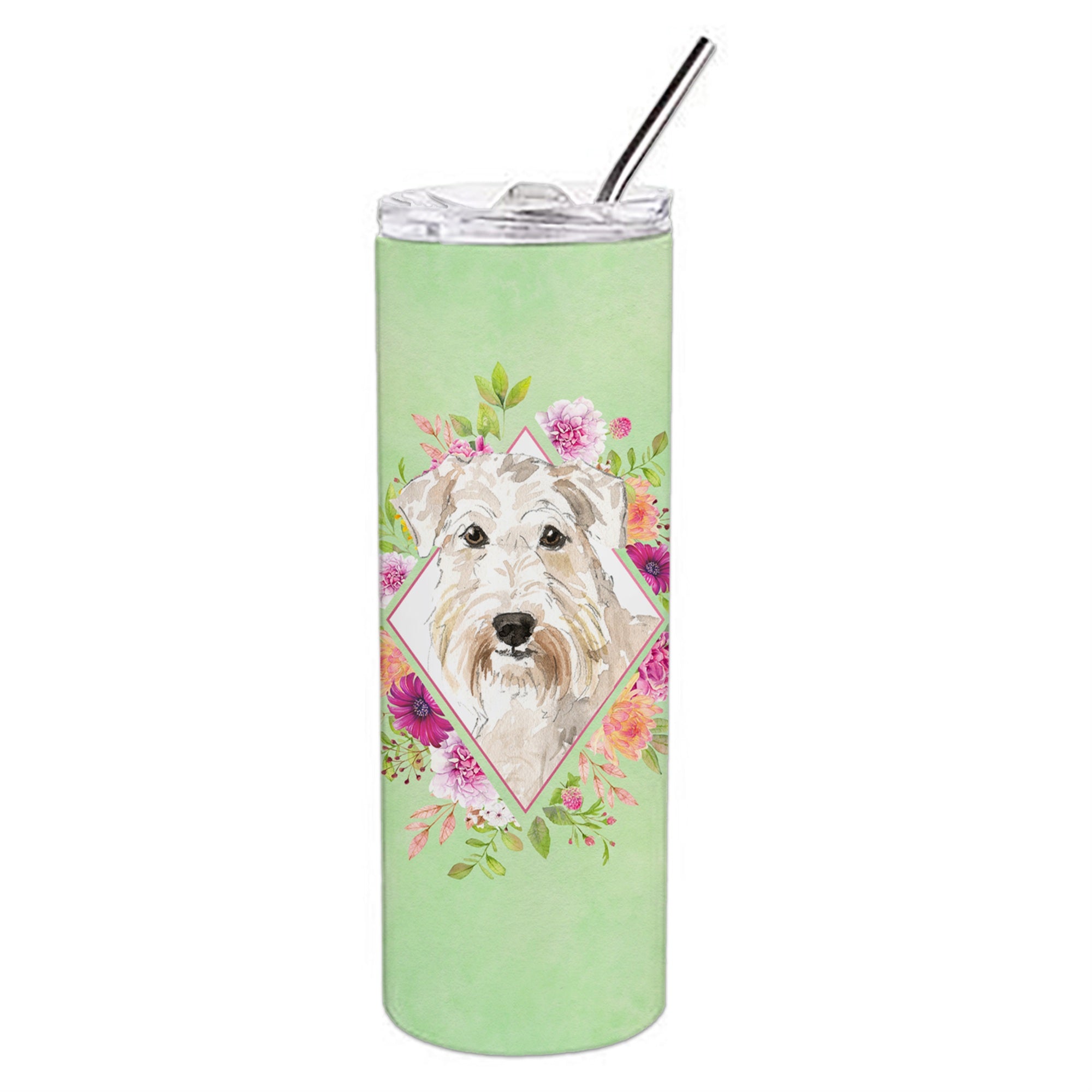 'Caroline'S Treasures Wheaten Terrier Green Flowers Double Walled Stainless Steel 20 Oz Skinny Travel-Insulated-Tumblers, Multi