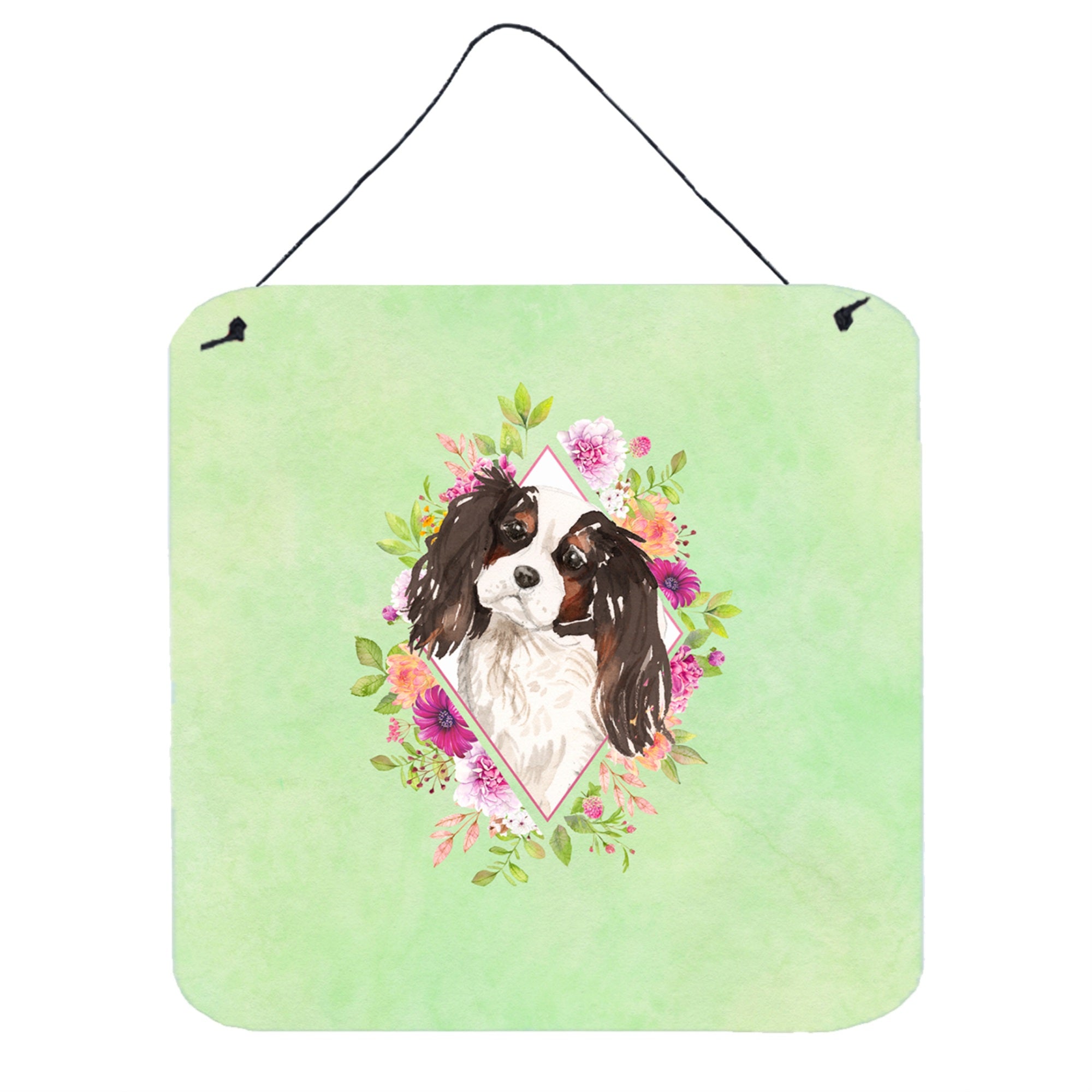 'Caroline'S Treasures Tricolor Cavalier Spaniel Green Flowers Door Hanging Prints Wall-Decor, Multicolor''