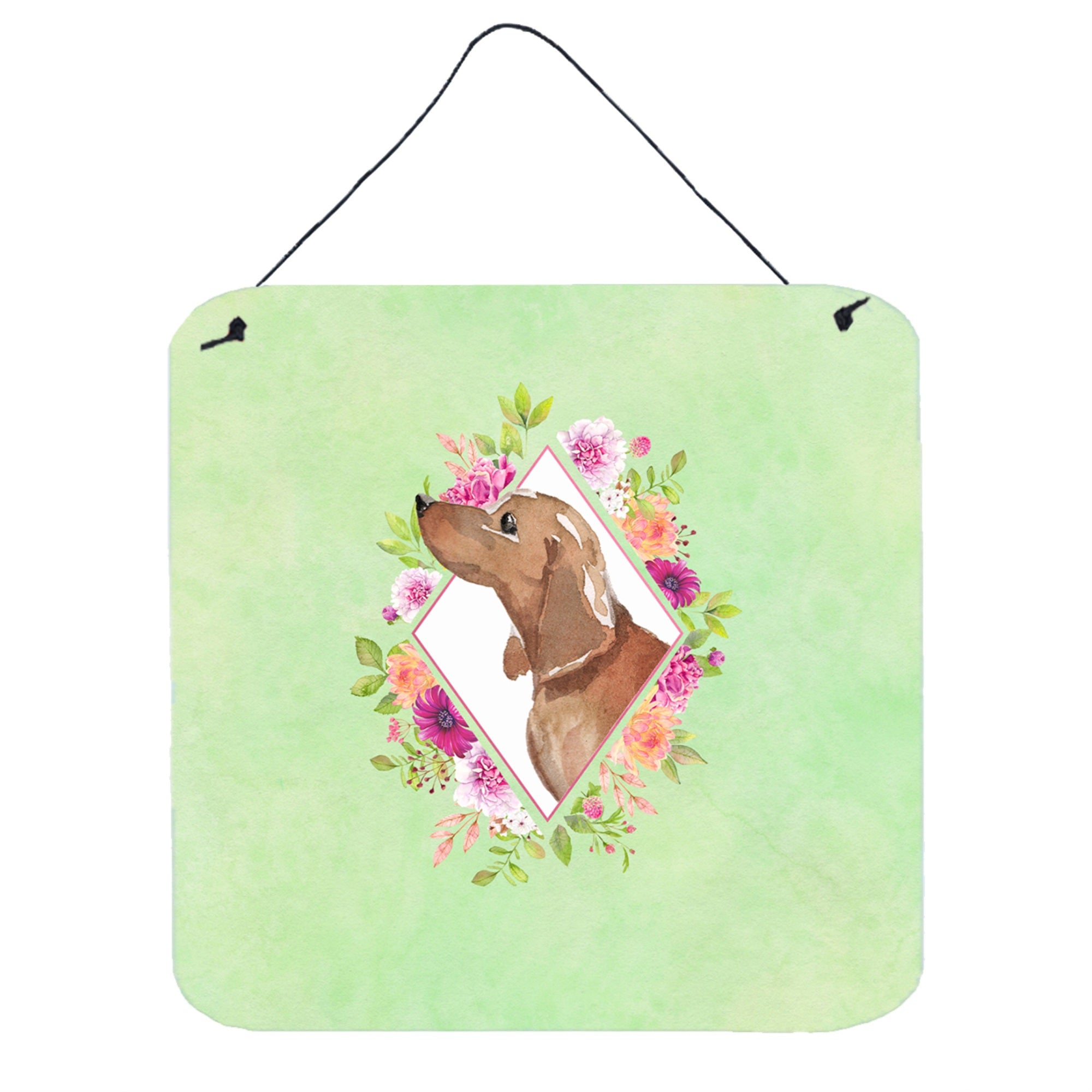 'Caroline'S Treasures Dachshund Green Flowers Door Hanging Prints Wall-Decor, Multicolor''