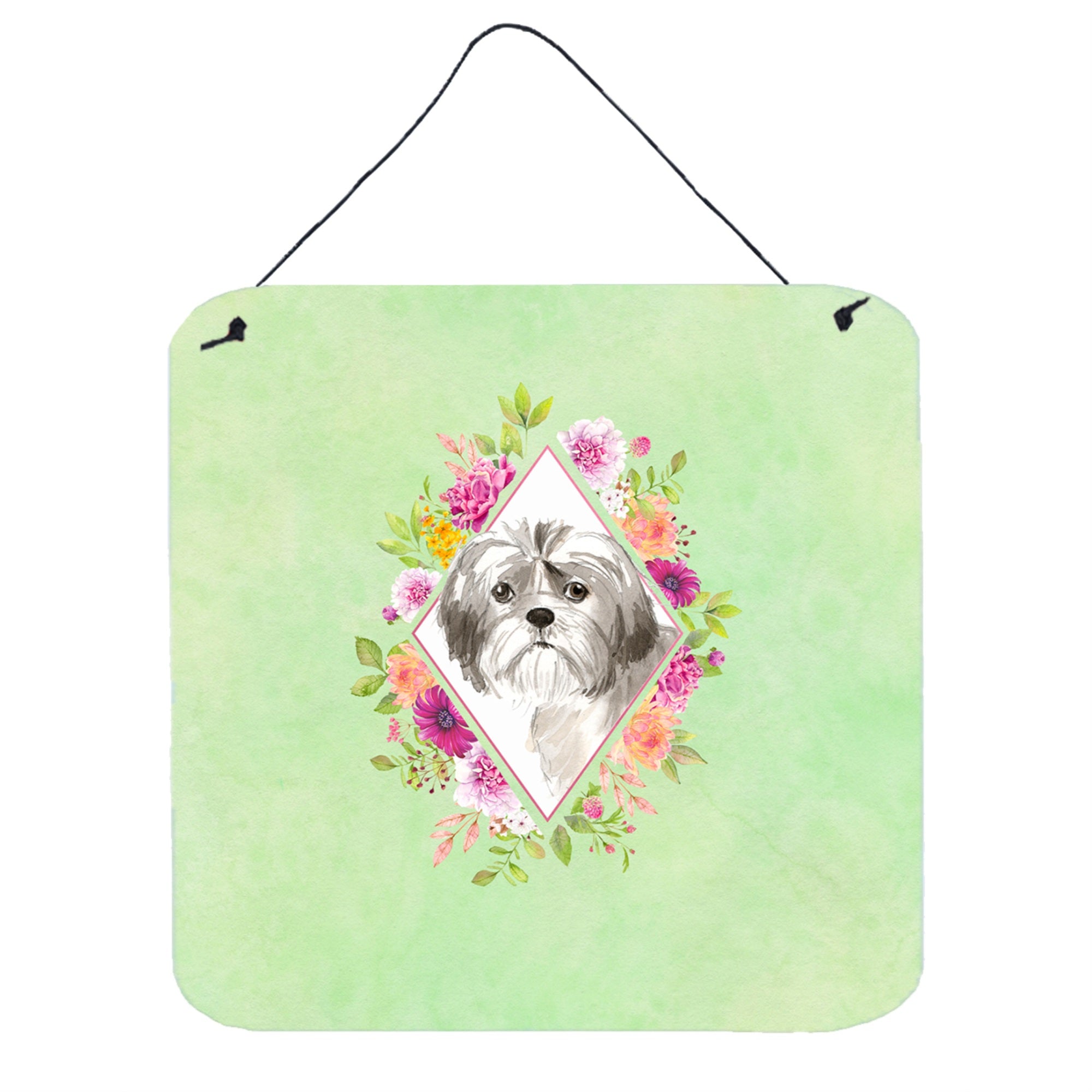 'Caroline'S Treasures Shih Tzu Puppy Green Flowers Door Hanging Prints Wall-Decor, Multicolor''