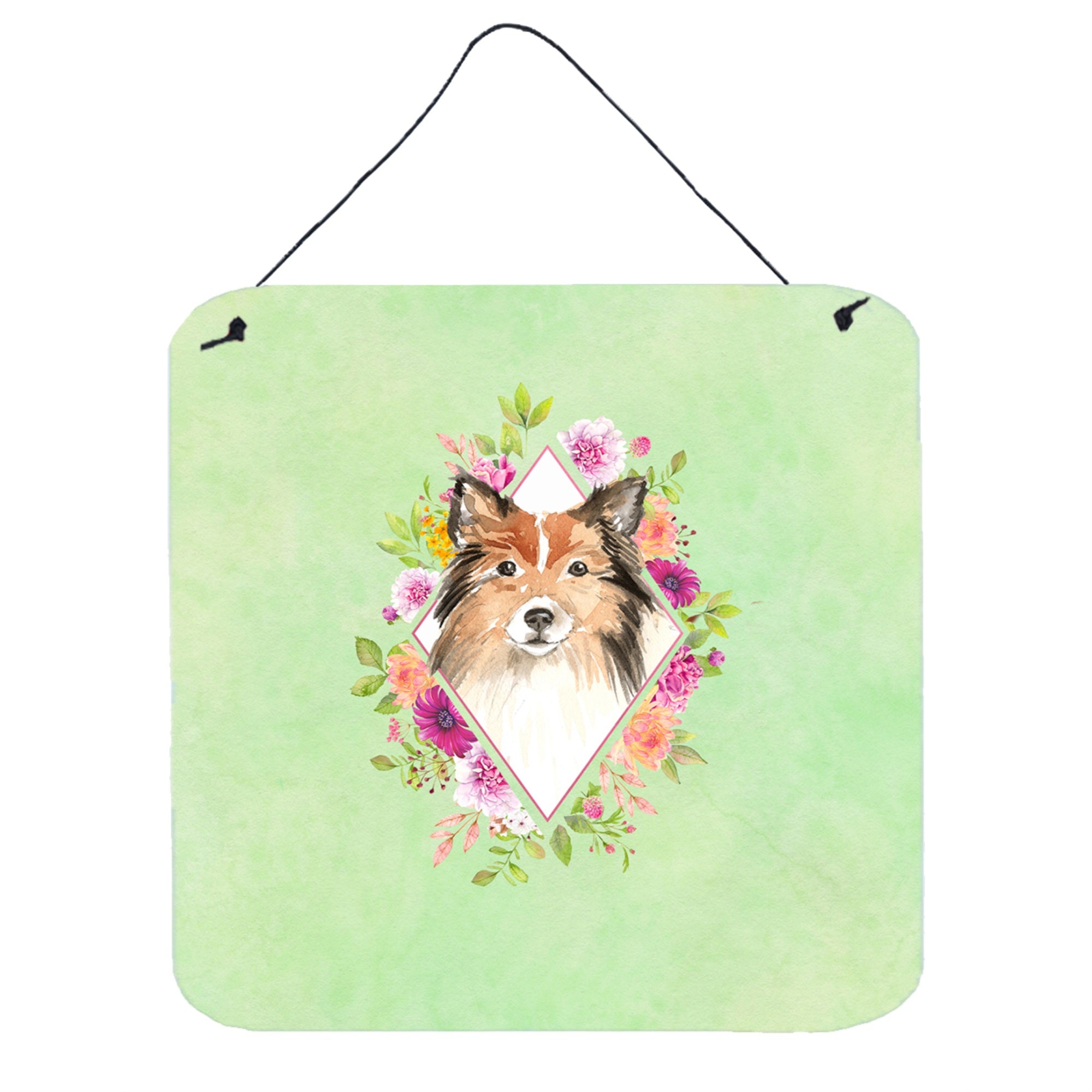 'Caroline'S Treasures Sheltie Green Flowers Door Hanging Prints Wall-Decor, Multicolor''