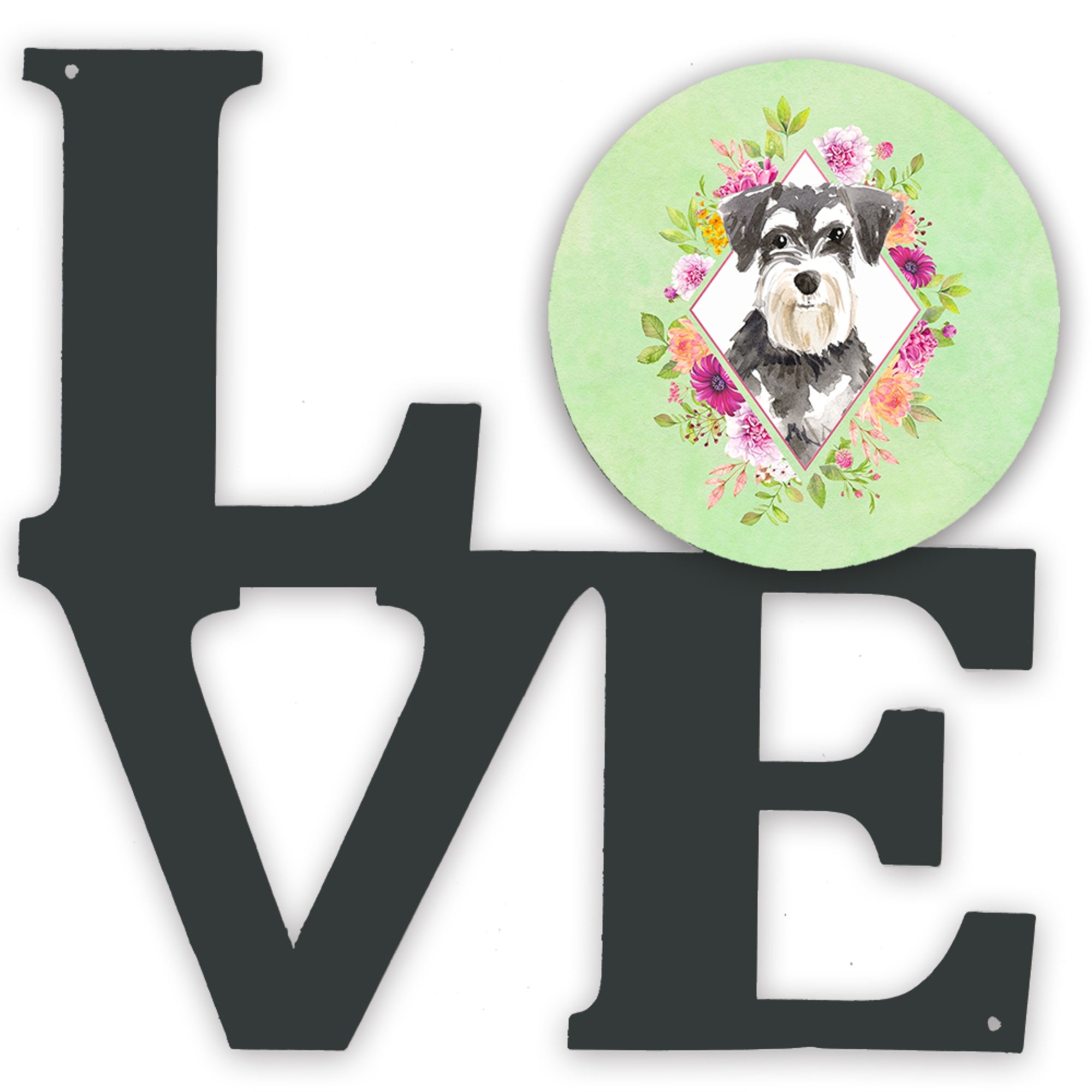 'Caroline'S Treasures Schnauzer #2 Green Flowers Metal Artwork Love Wall-Decor, Multicolor''