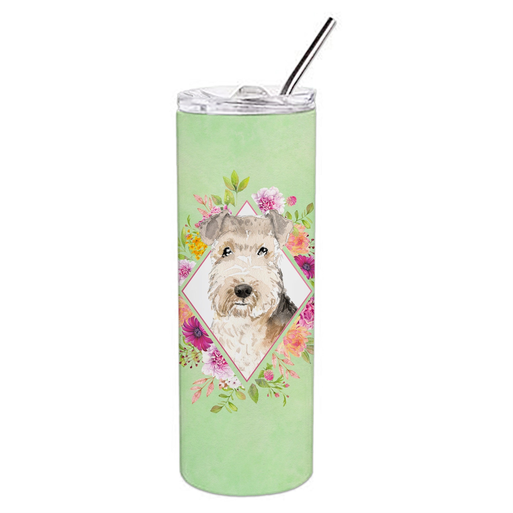 'Caroline'S Treasures Lakeland Terrier Green Flowers Double Walled Stainless Steel 20 Oz Skinny Travel-Insulated-Tumblers, Mult