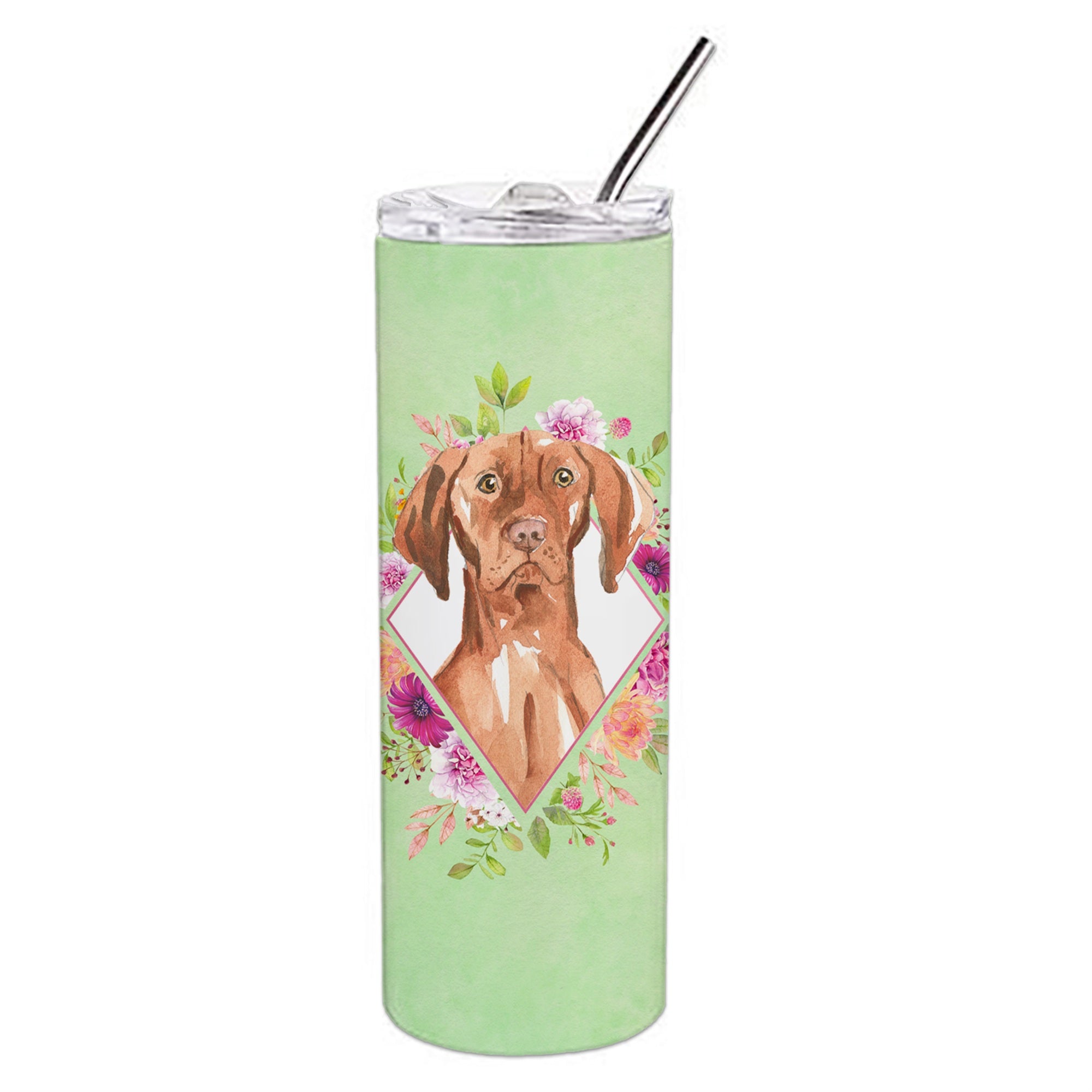 'Caroline'S Treasures Vizsla Green Flowers Double Walled Stainless Steel 20 Oz Skinny Travel-Insulated-Tumblers, Multicolor''