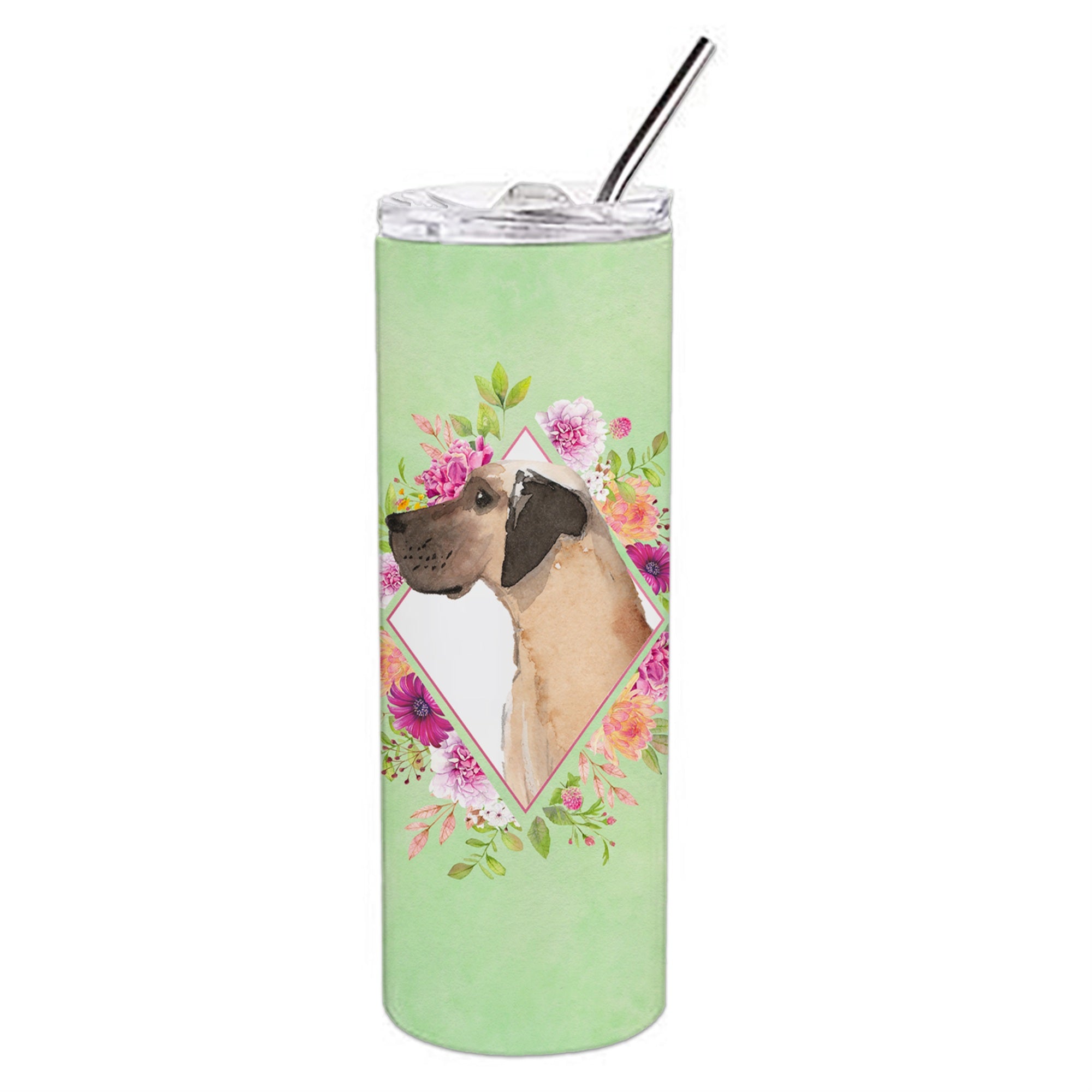 'Caroline'S Treasures Fawn Dane Green Flowers Double Walled Stainless Steel 20 Oz Skinny Travel-Insulated-Tumblers, Multicolor'