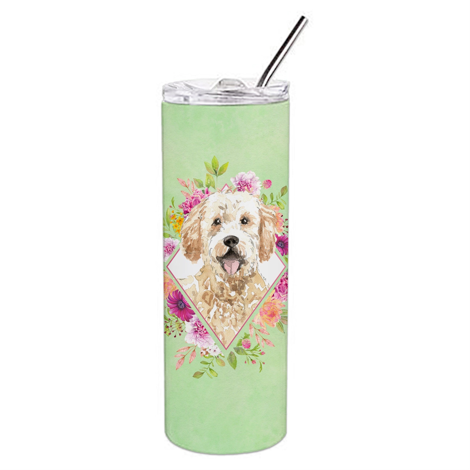 'Caroline'S Treasures Goldendoodle Green Flowers Double Walled Stainless Steel 20 Oz Skinny Travel-Insulated-Tumblers, Multicol