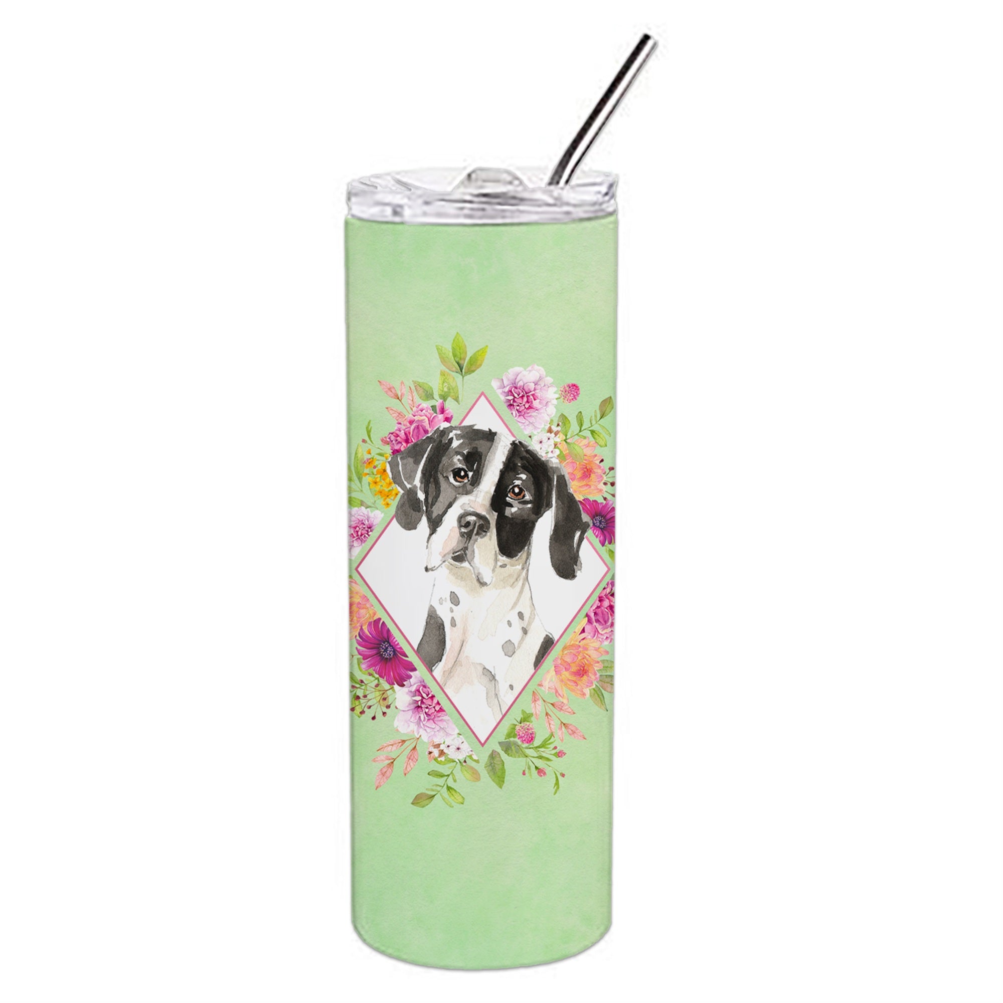 'Caroline'S Treasures English Pointer Green Flowers Double Walled Stainless Steel 20 Oz Skinny Travel-Insulated-Tumblers, Multi