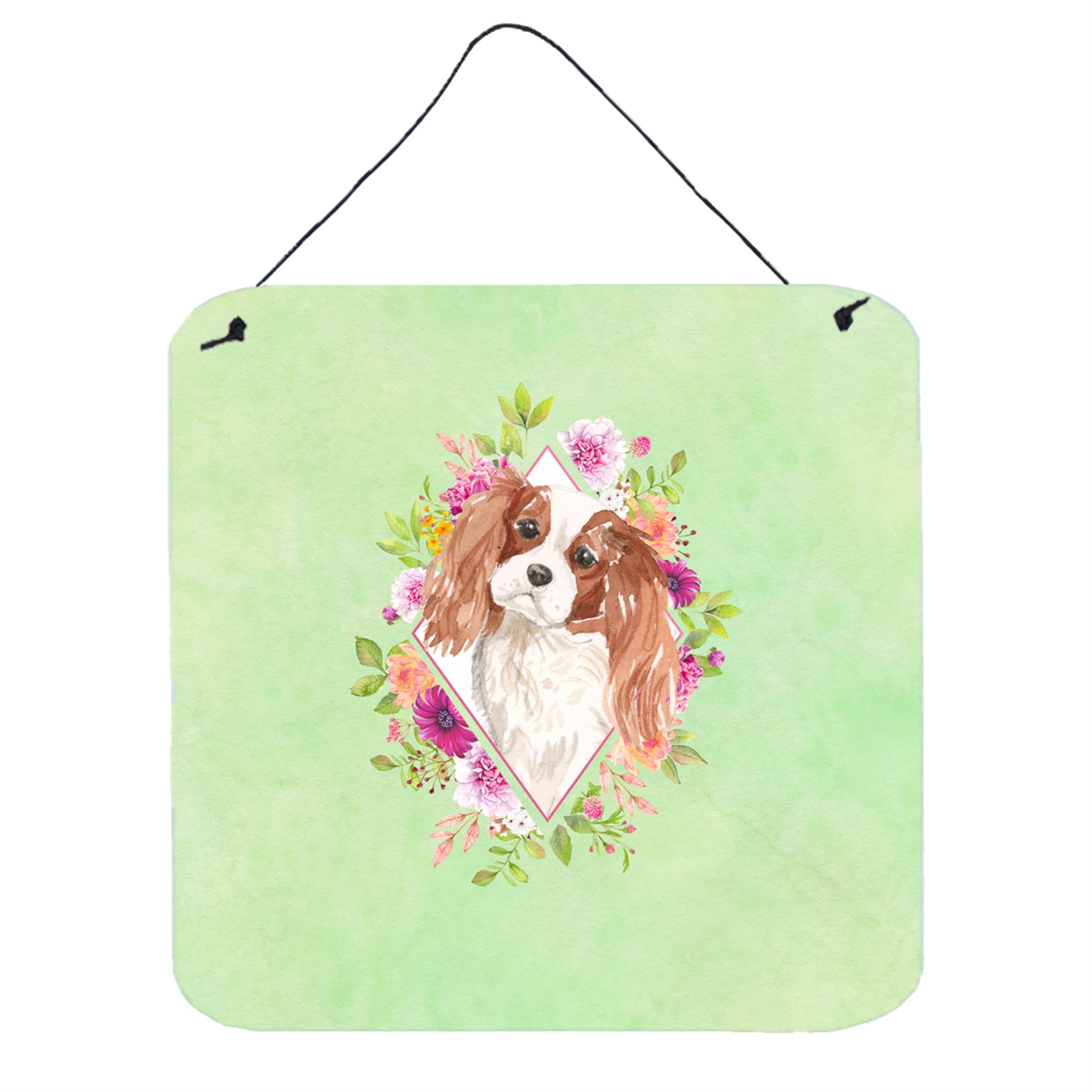 'Caroline'S Treasures Blenheim Cavalier Spaniel Green Flowers Door Hanging Prints Wall-Decor, Multicolor''