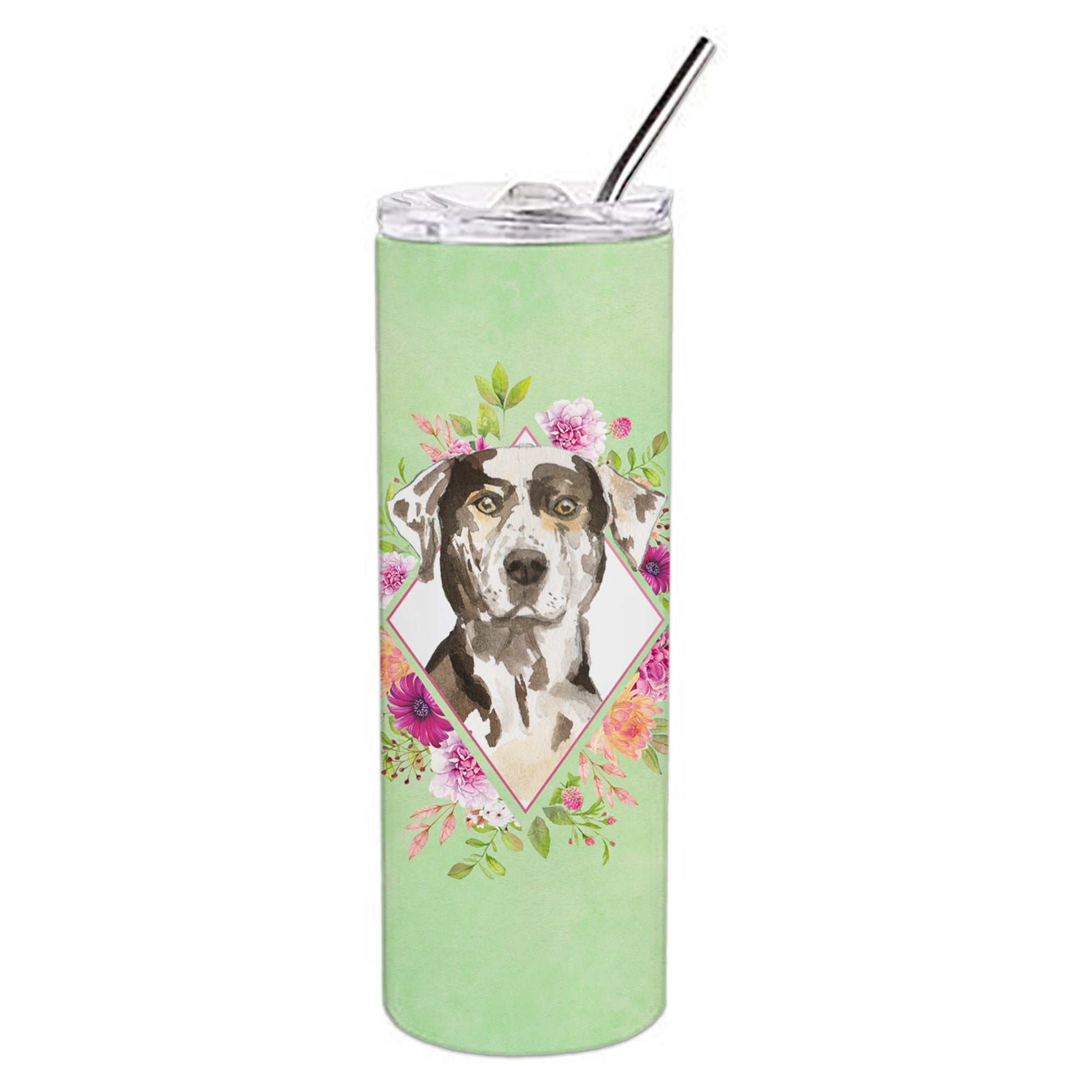 'Caroline'S Treasures Catahoula Leopard Dog Green Flowers Stainless Steel 20 Oz Skinny Travel-Insulated-Tumblers, Multicolor''