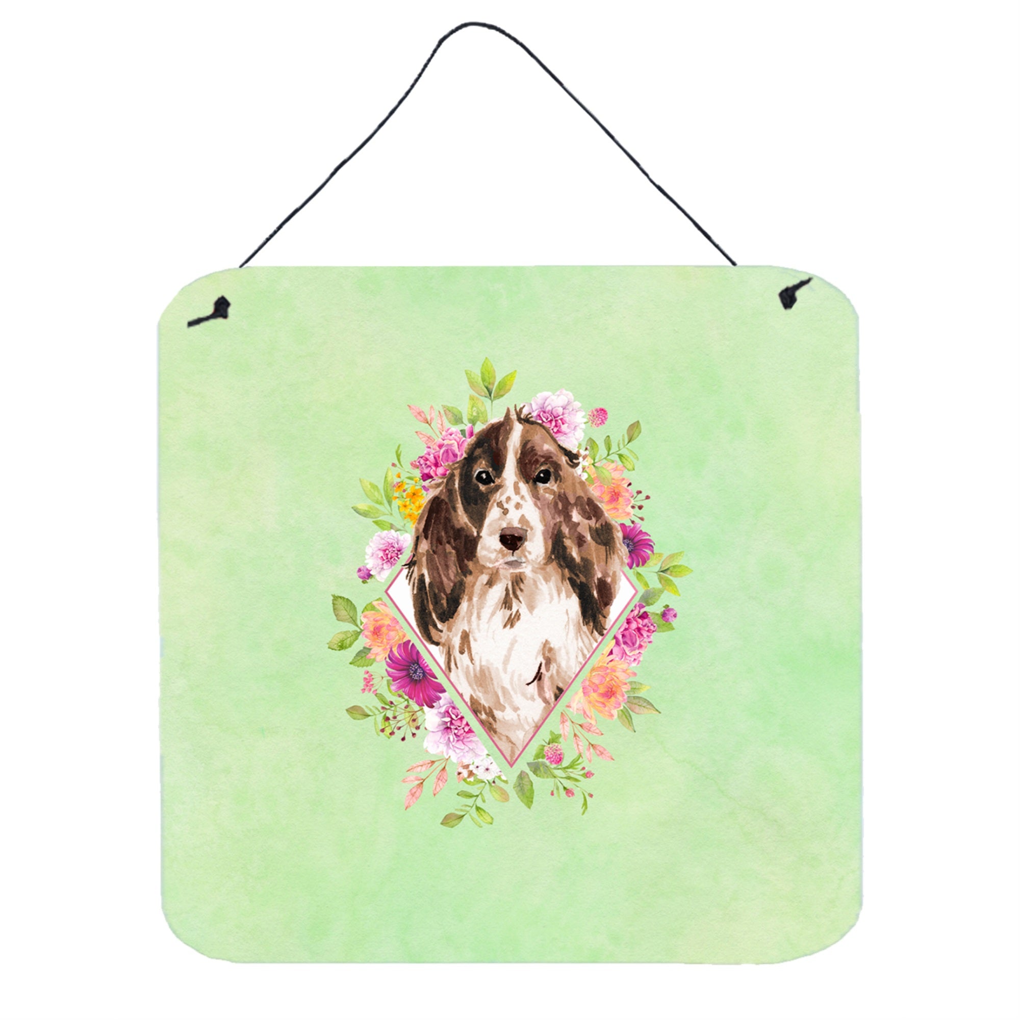 'Caroline'S Treasures Brown Parti Cocker Spaniel Green Flowers Door Hanging Prints Wall-Decor, Multicolor''