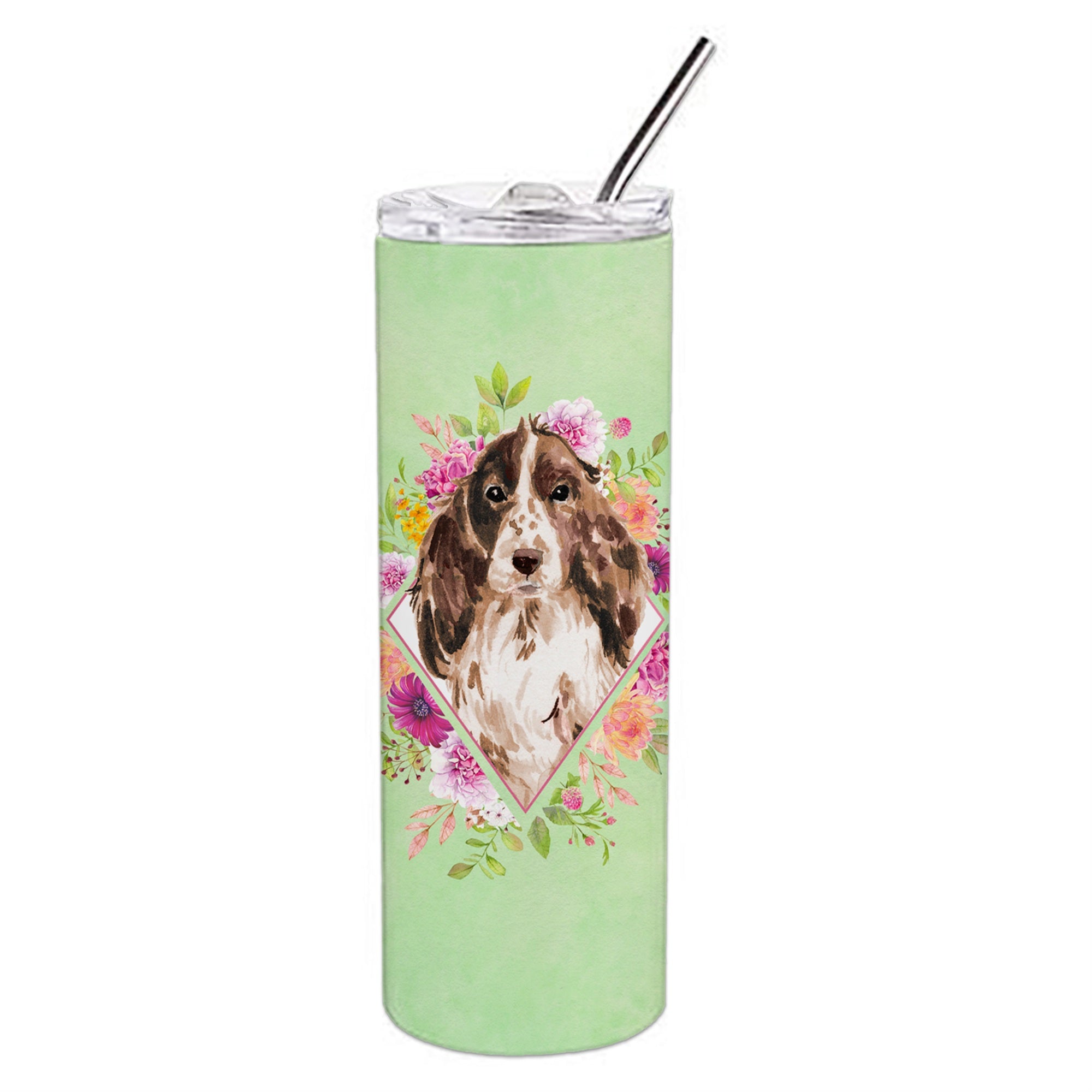 'Caroline'S Treasures Brown Parti Cocker Spaniel Green Flowers Stainless Steel 20 Oz Skinny Travel-Insulated-Tumblers, Multicol