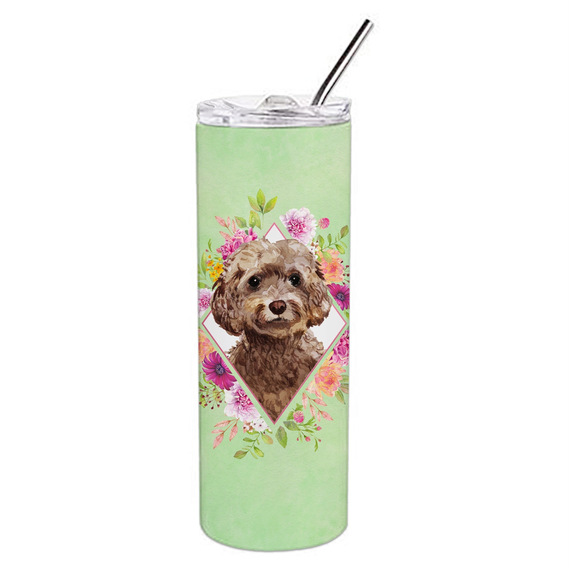 'Caroline'S Treasures Chocolate Cockapoo Green Flowers Double Walled Stainless Steel 20 Oz Skinny Travel-Insulated-Tumblers, Mu