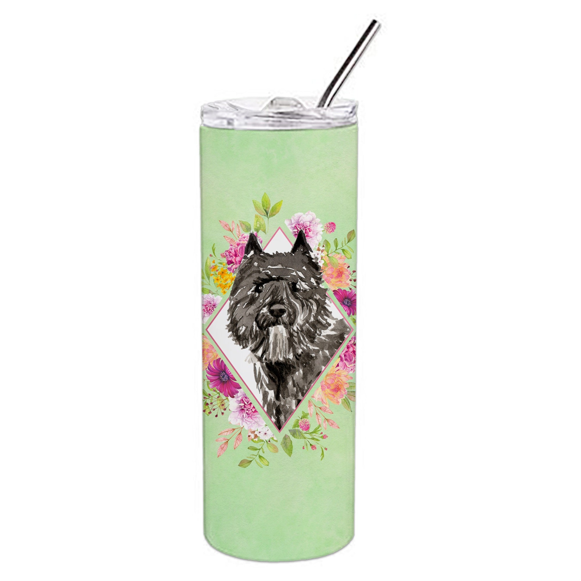 'Caroline'S Treasures Bouvier Des Flandres Green Flowers Double Walled Stainless Steel 20 Oz Skinny Travel-Insulated-Tumblers,
