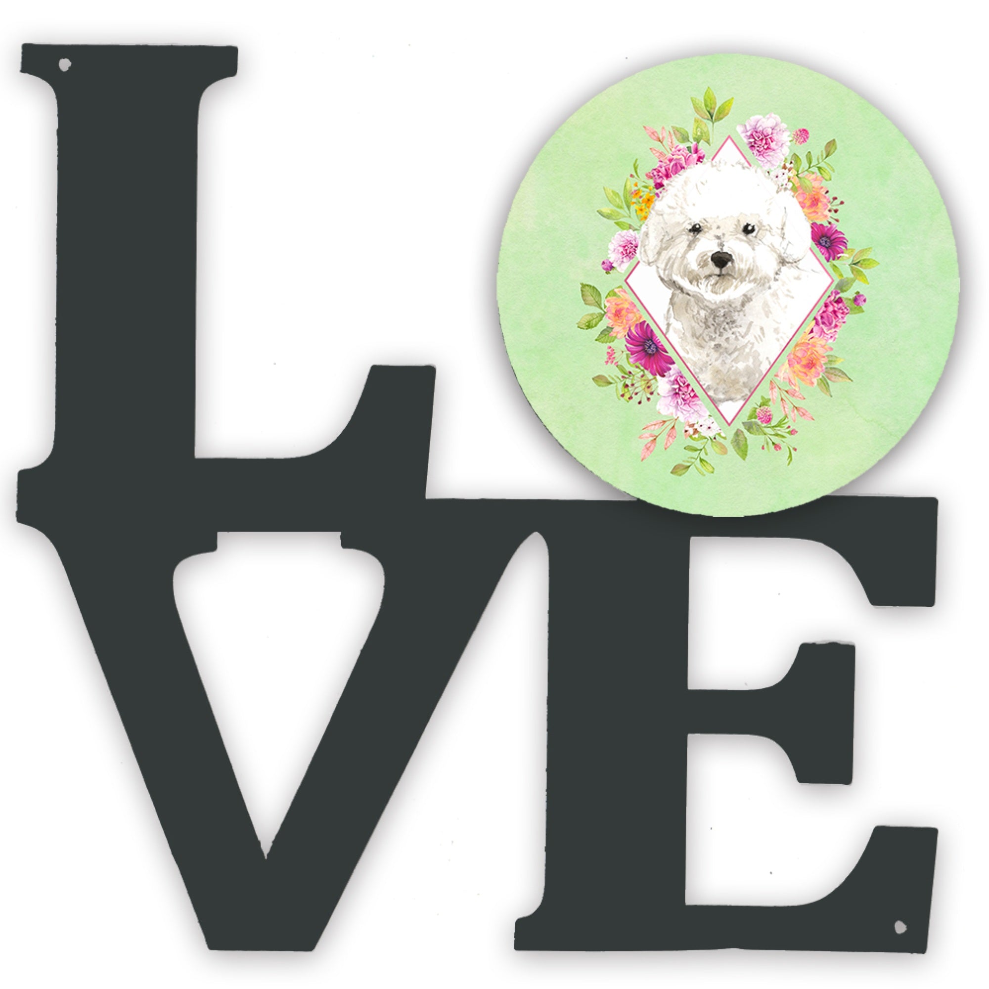 'Caroline'S Treasures Bichon Frise Green Flowers Metal Artwork Love Wall-Decor, Multicolor''