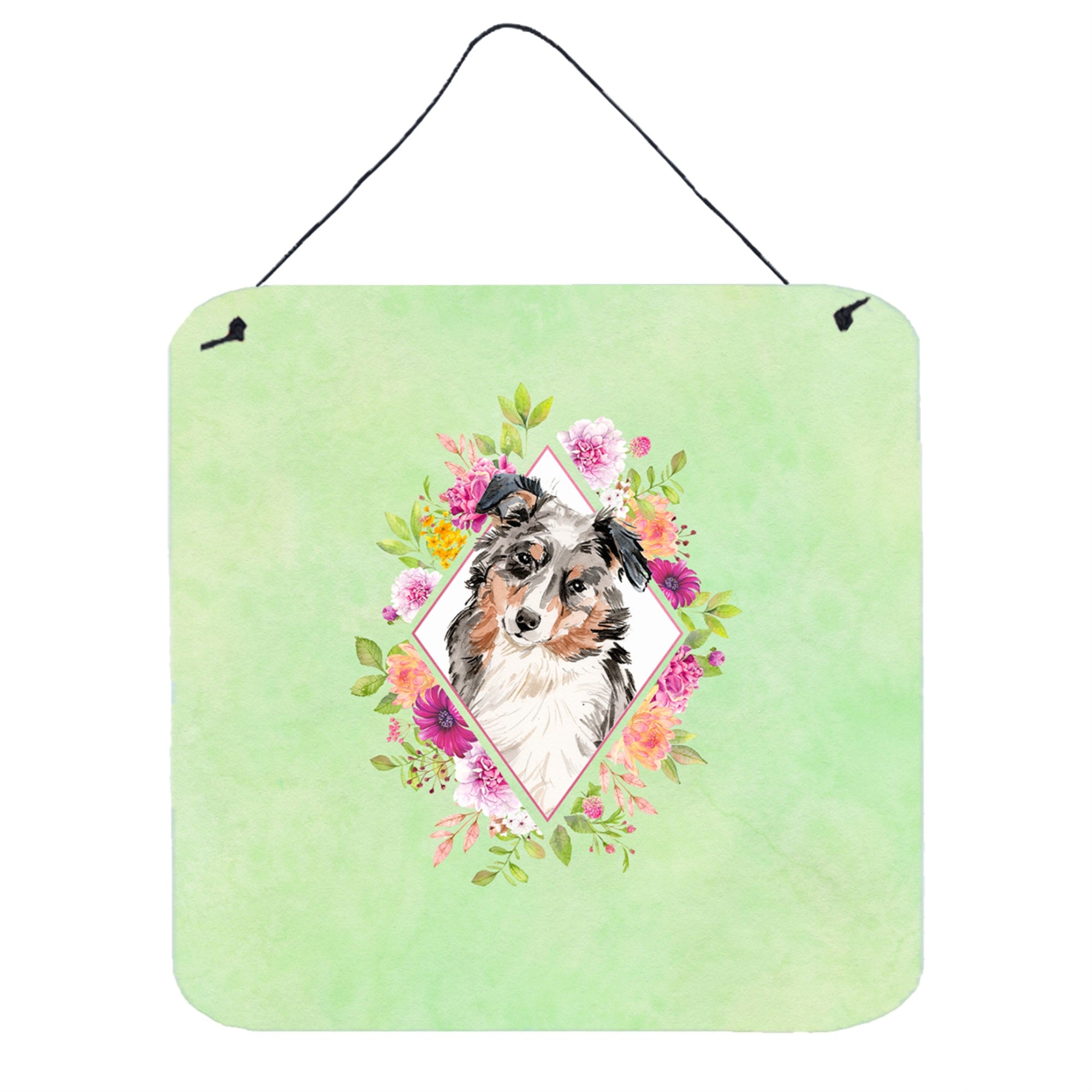 'Caroline'S Treasures Australian Shepherd Green Flowers Door Hanging Prints Wall-Decor, Multicolor''