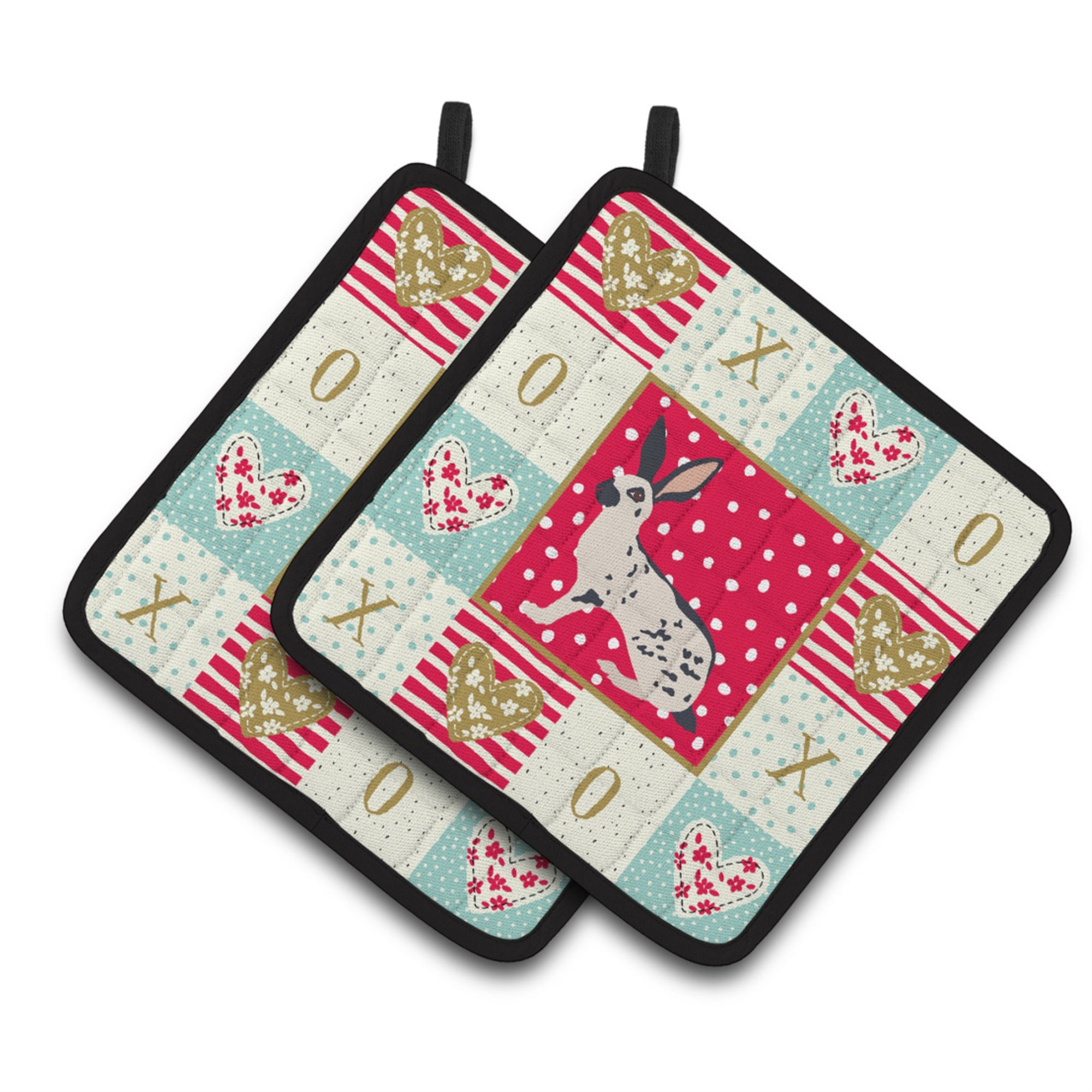 Carolines Treasures CK5388PTHD English Spot Rabbit Love Pair of Pot Holders potholders, Multicolor