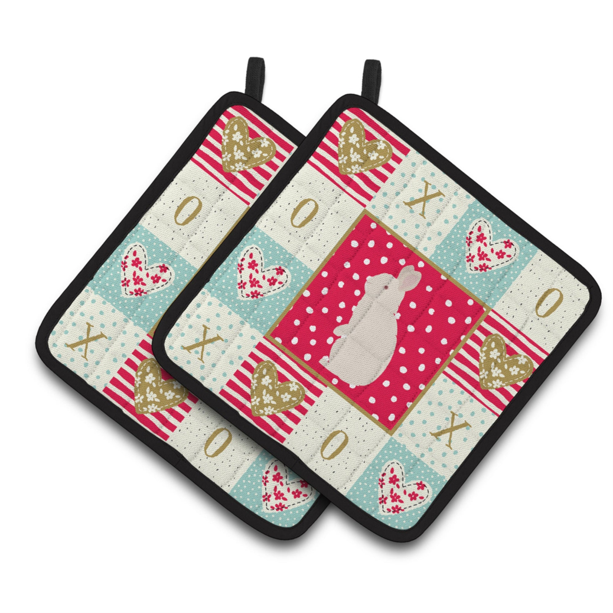 Carolines Treasures CK5392PTHD New Zealand White Rabbit Love Pair of Pot Holders potholders, Multicolor