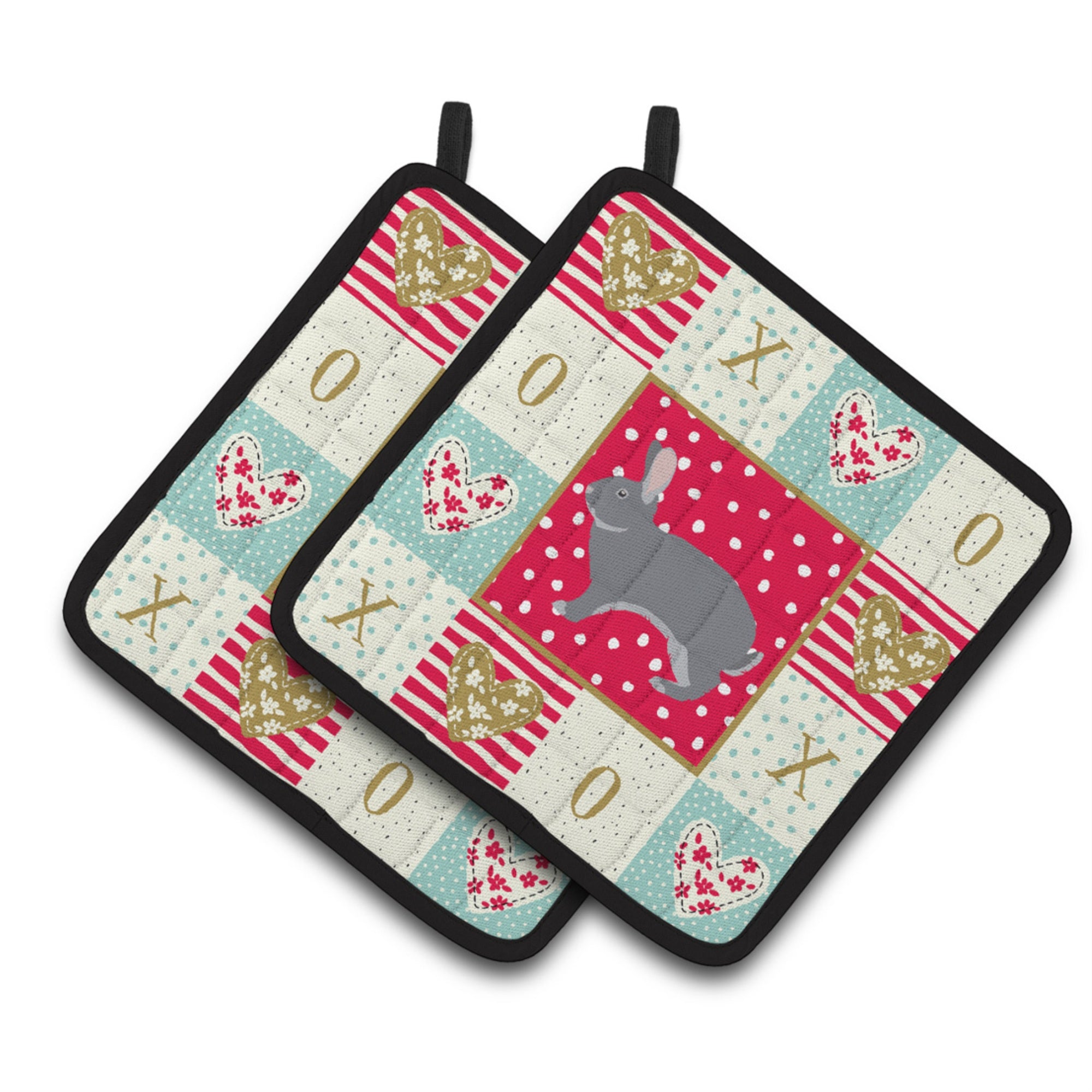 Carolines Treasures CK5393PTHD Giant Chinchilla Rabbit Love Pair of Pot Holders potholders, Multicolor
