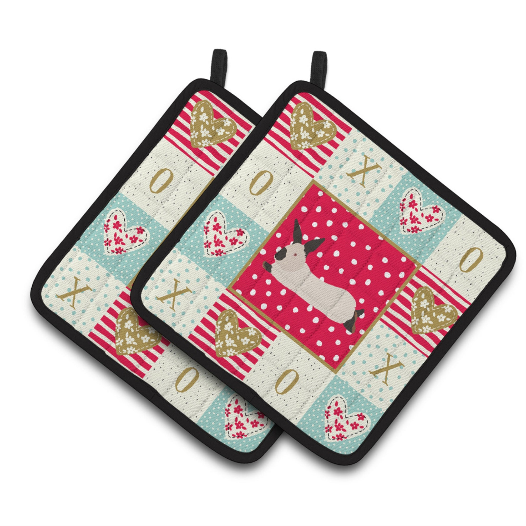Carolines Treasures CK5394PTHD California White Rabbit Love Pair of Pot Holders potholders, Multicolor