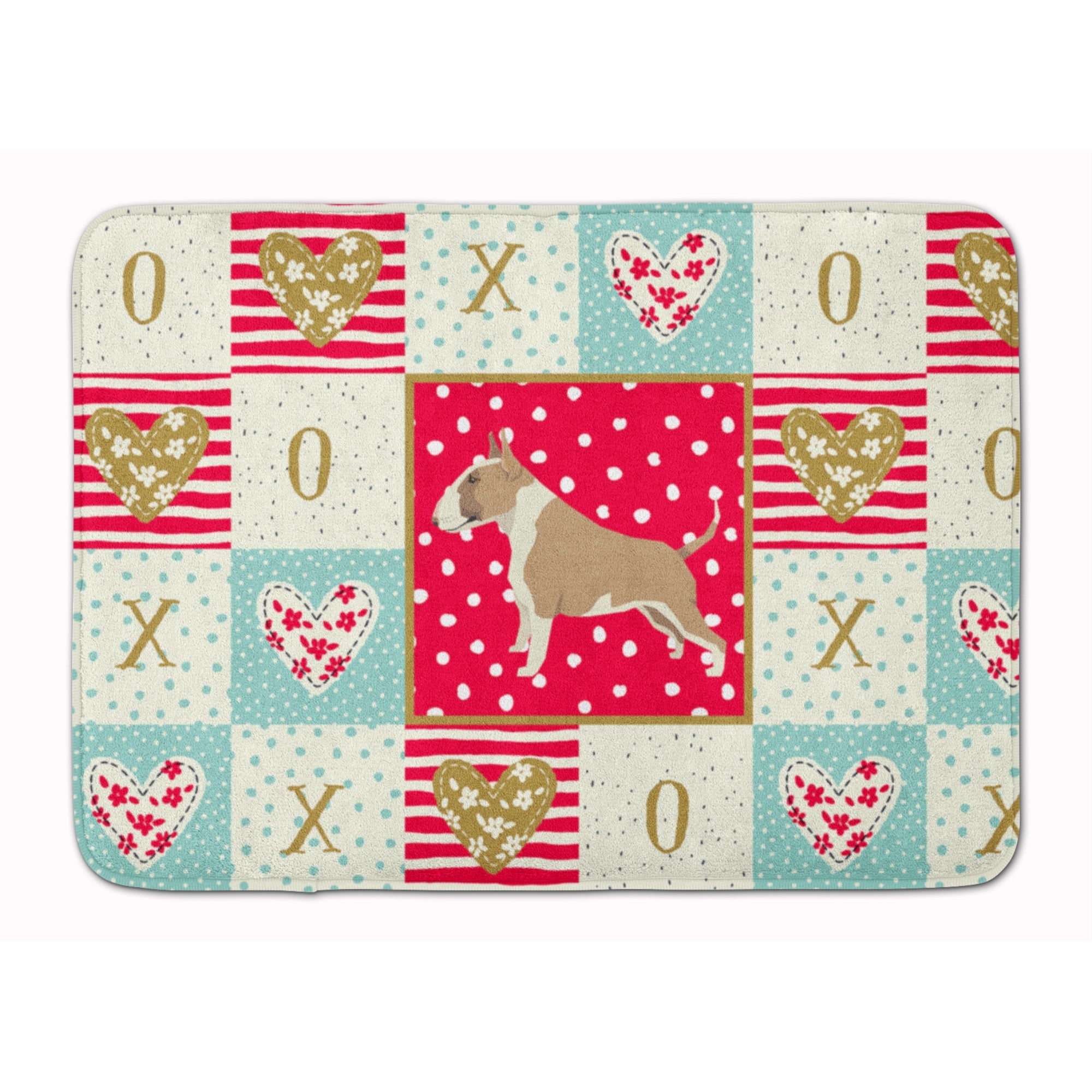 'Caroline'S Treasures Fawn And White Bull Terrier Love Machine Washable Memory Foam Mat Doormats, Multicolor''