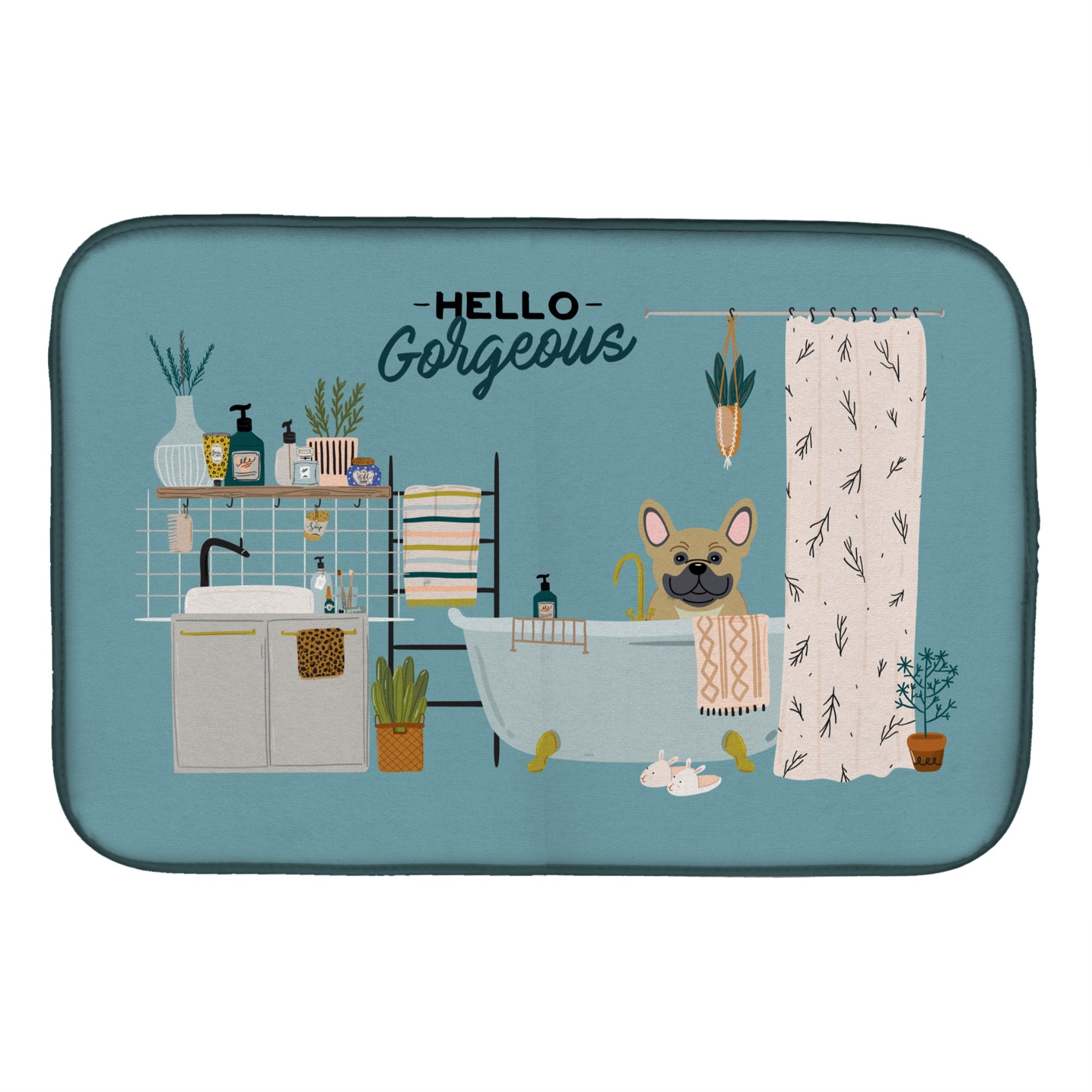 'Caroline'S Treasures Ck7432Ddm Cream French Bulldog In Bathtub Dish-Drying-Mats, 14 X 21, Multicolor''