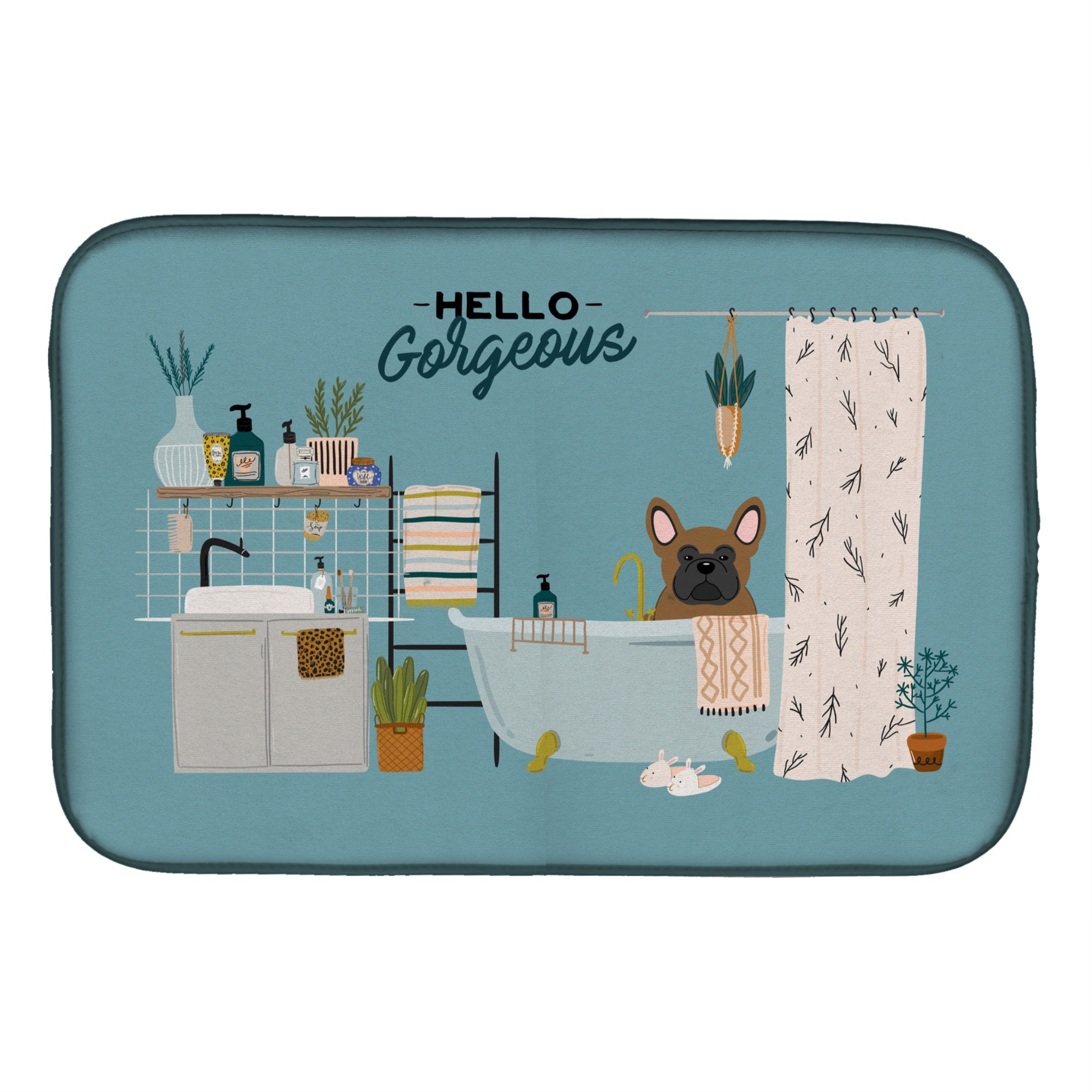 'Caroline'S Treasures Ck7435Ddm Brown French Bulldog In Bathtub Dish-Drying-Mats, 14 X 21, Multicolor''