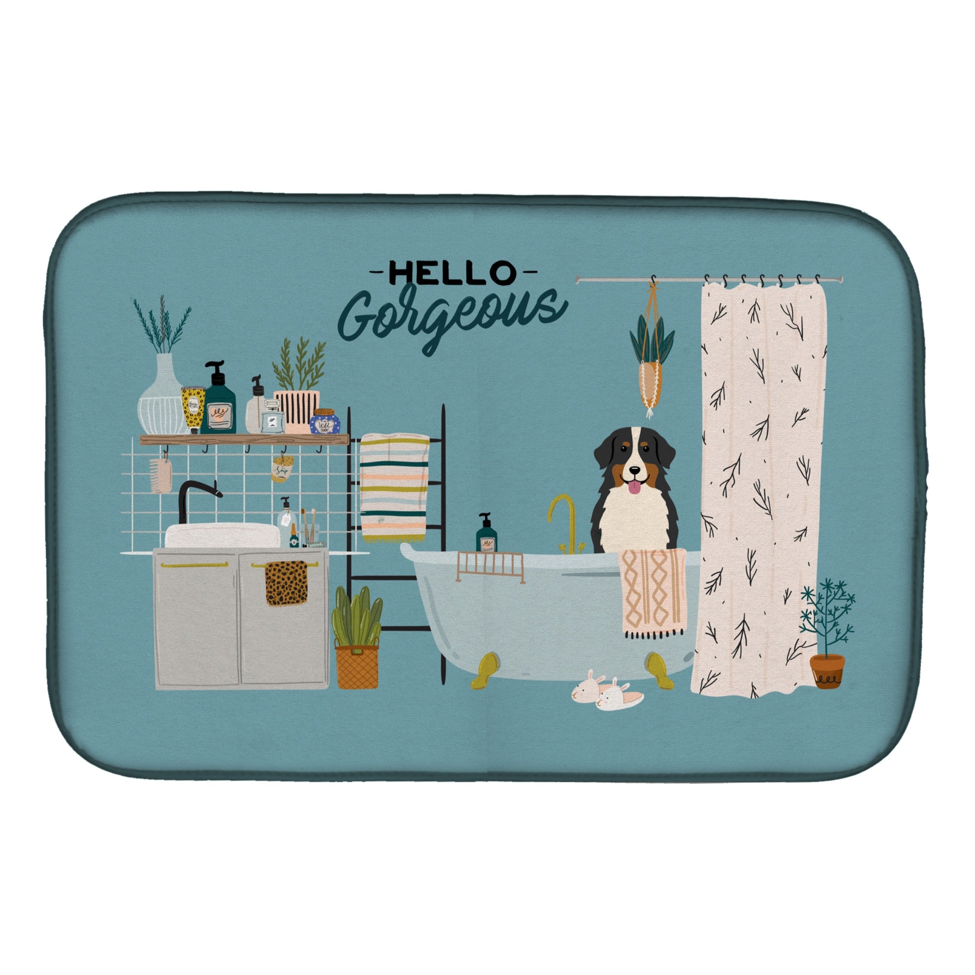 'Caroline'S Treasures Ck7458Ddm Bernese Mountain Dog In Bathtub Dish-Drying-Mats, 14 X 21, Multicolor''