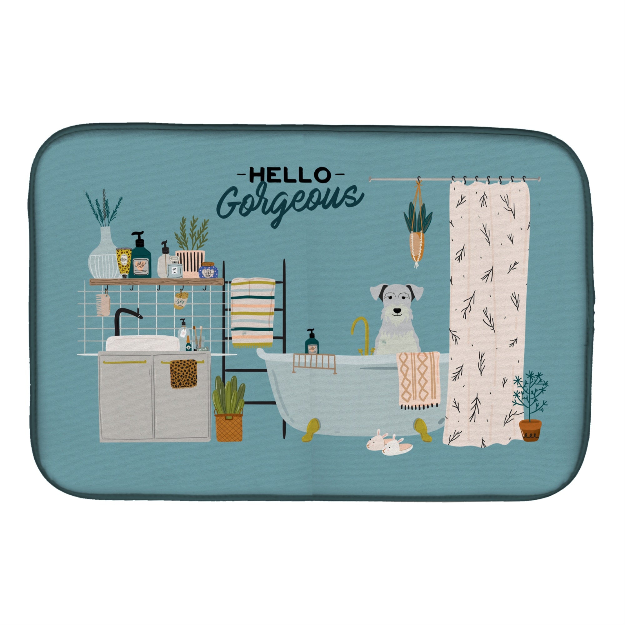 'Caroline'S Treasures Ck7475Ddm White Miniature Schnauzer In Bathtub Dish-Drying-Mats, 14 X 21, Multicolor''