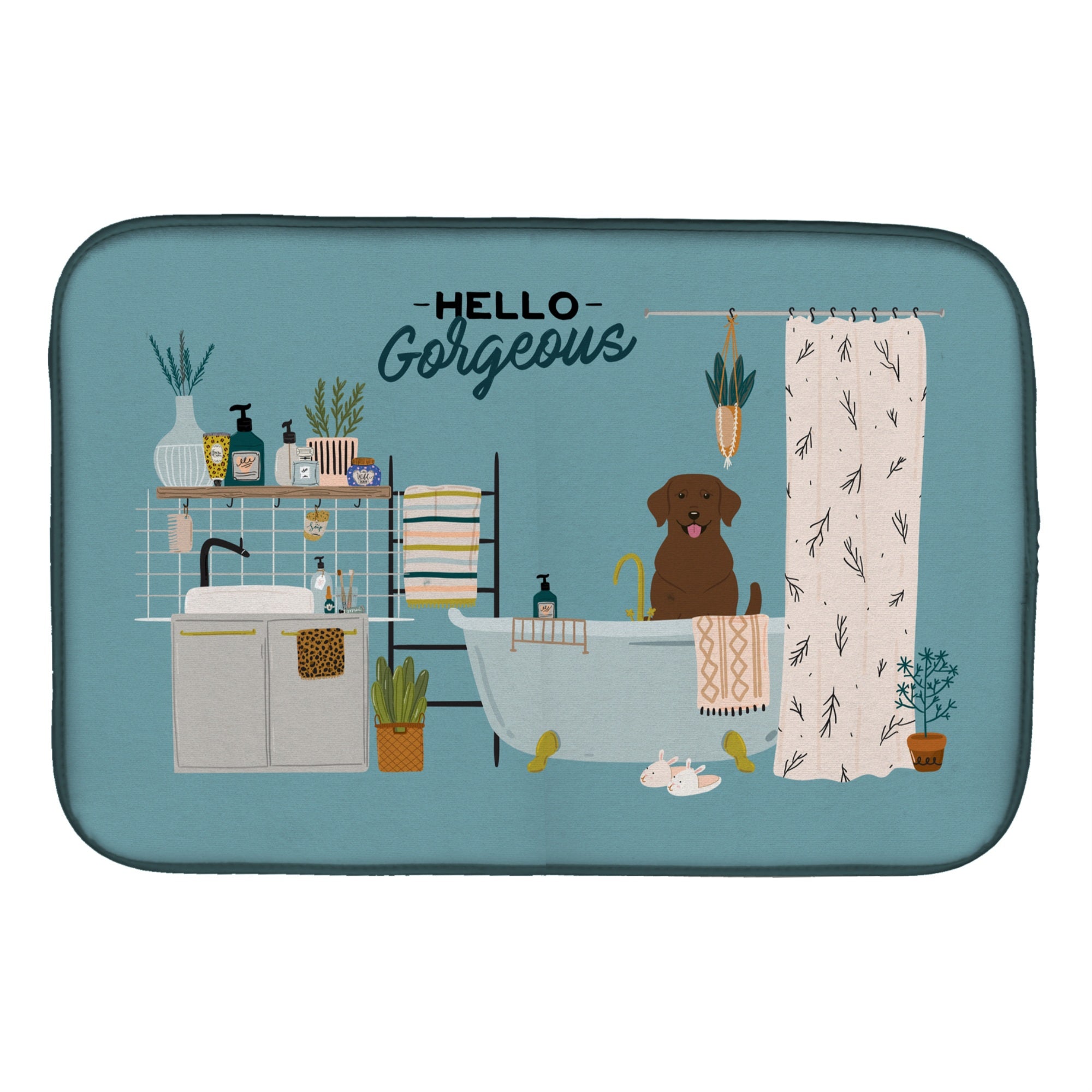'Caroline'S Treasures Ck7478Ddm Chocolate Labrador In Bathtub Dish-Drying-Mats, 14 X 21, Multicolor''