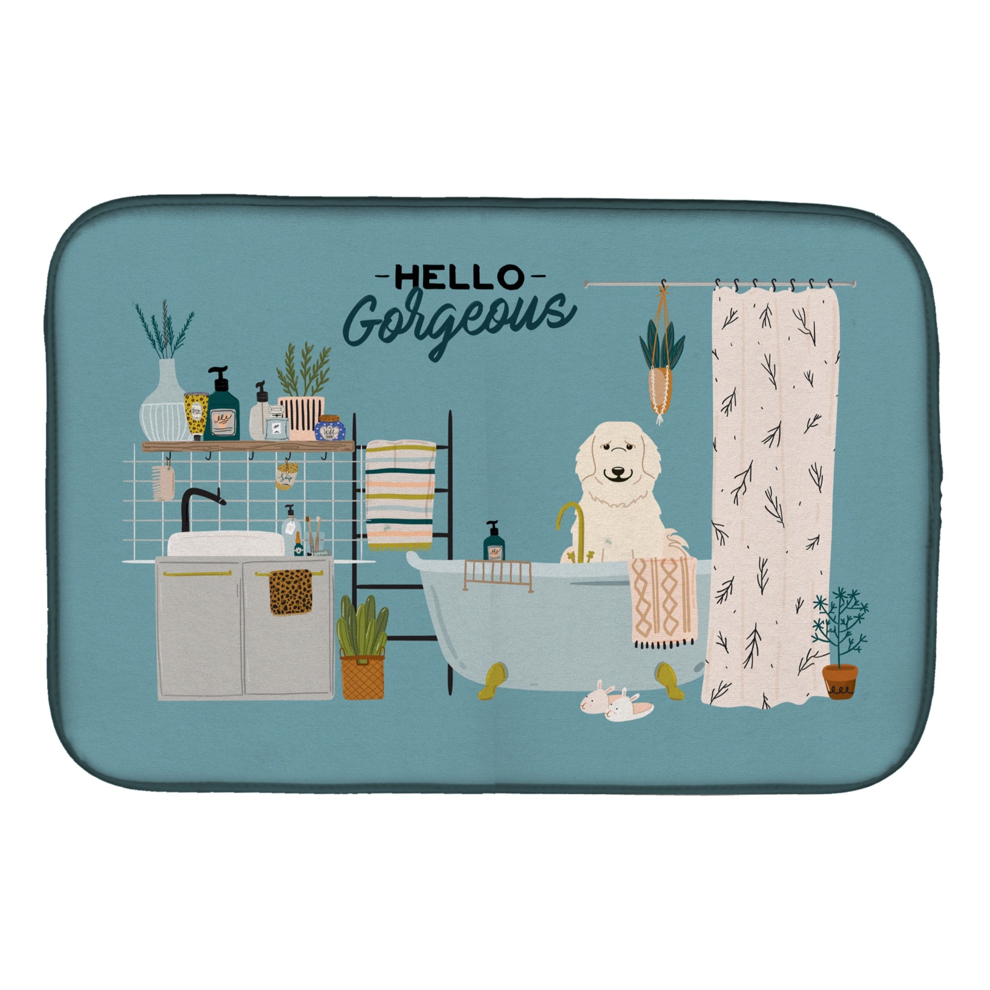 'Caroline'S Treasures Ck7505Ddm Pyrenese In Bathtub Dish-Drying-Mats, 14 X 21, Multicolor''