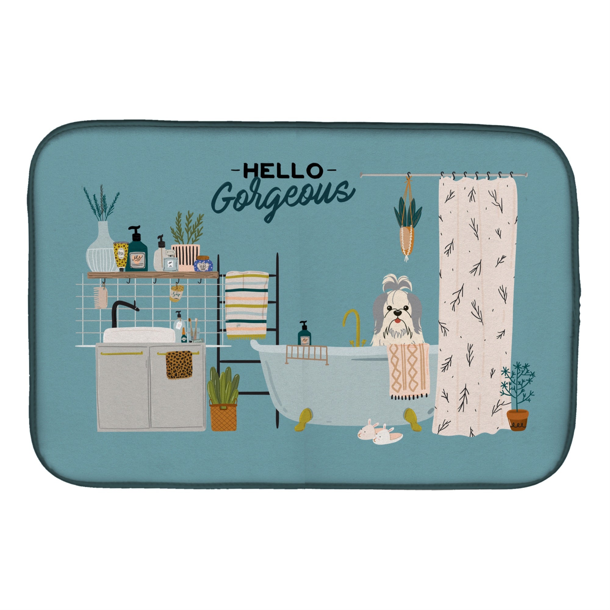 'Caroline'S Treasures Ck7507Ddm Silver White Shih Tzu In Bathtub Dish-Drying-Mats, 14 X 21, Multicolor''