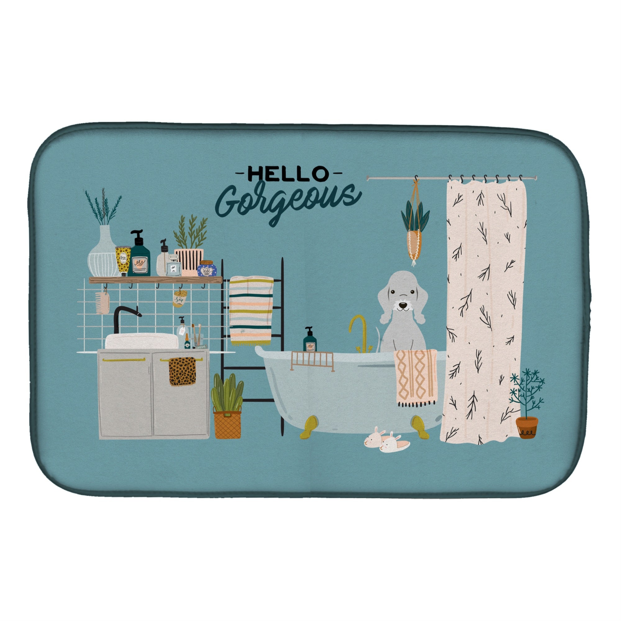 'Caroline'S Treasures Ck7512Ddm Blue Bedlington Terrier In Bathtub Dish-Drying-Mats, 14 X 21, Multicolor''